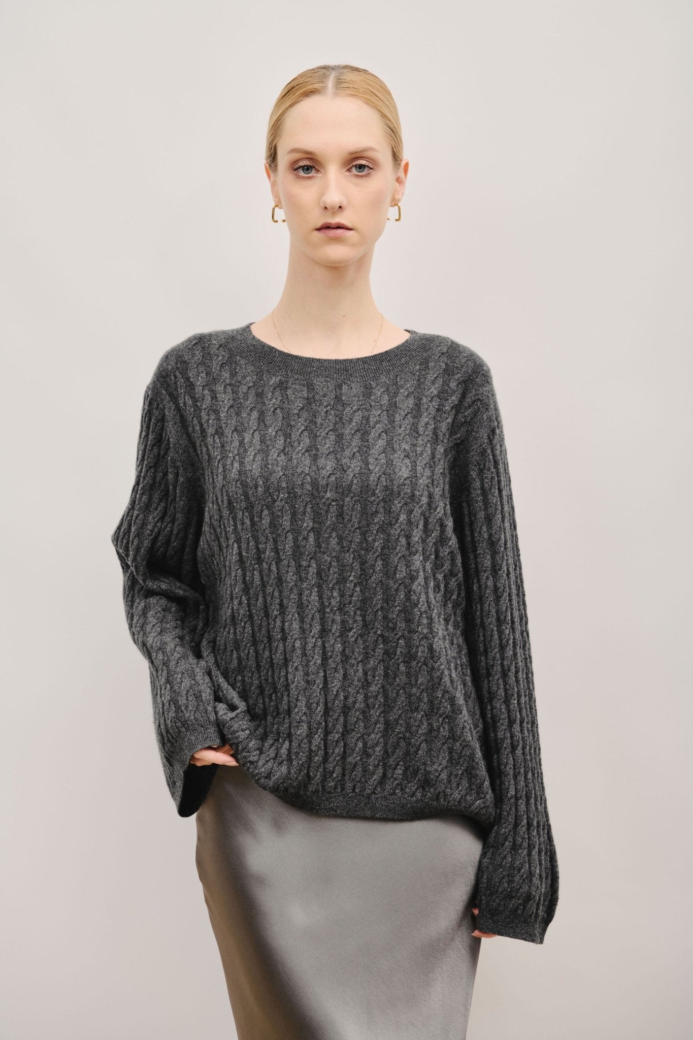 TATA cashmere cable-knit sweater (Dark grey) - STELLAM