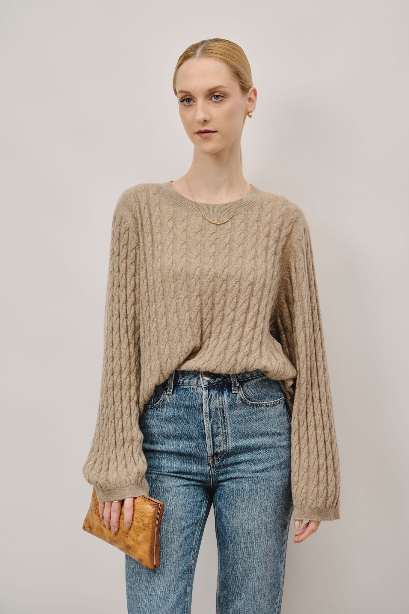 TATA cashmere cable-knit sweater (Oatmeal) - STELLAM
