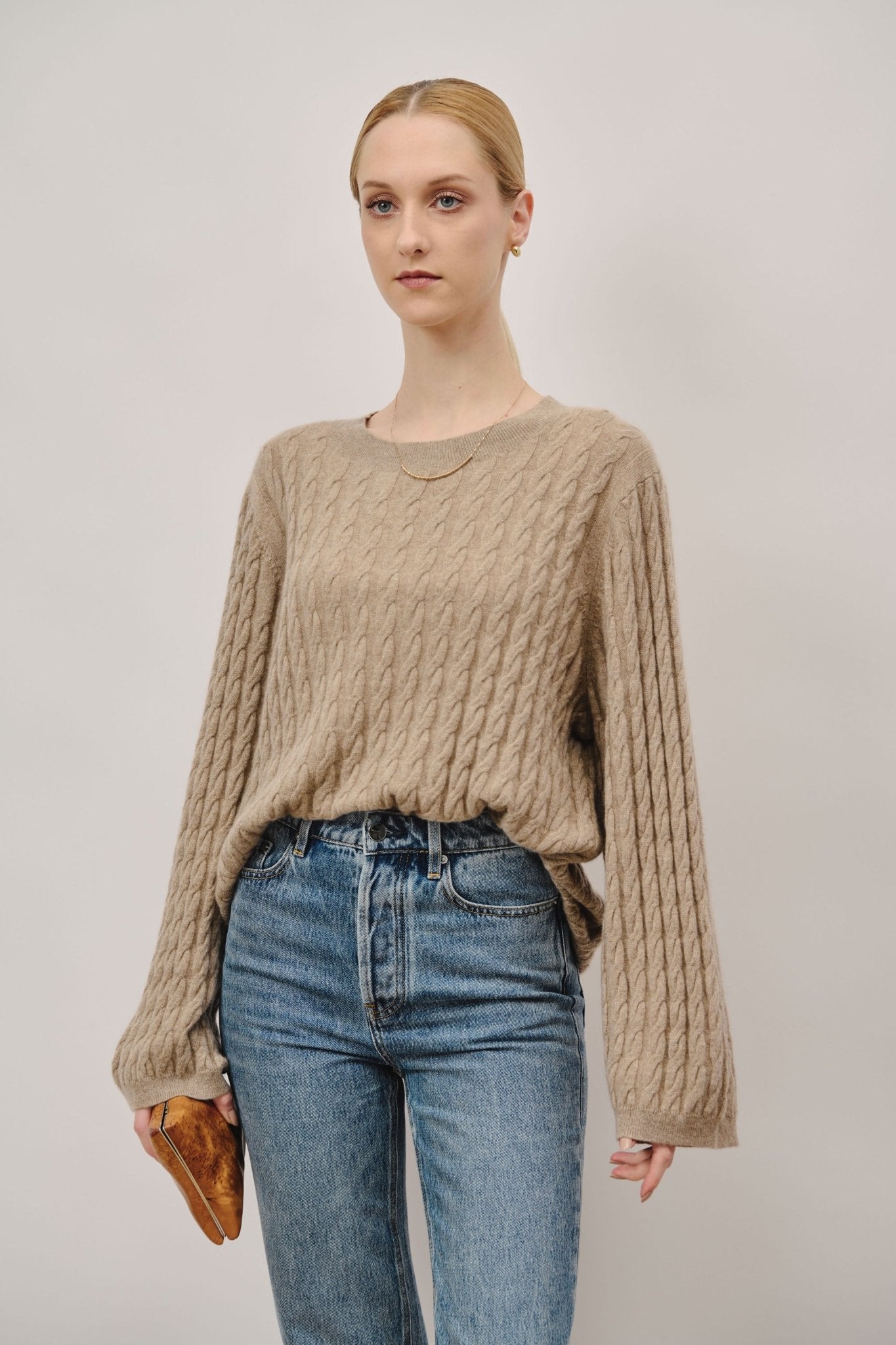 TATA cashmere cable-knit sweater (Oatmeal) - STELLAM