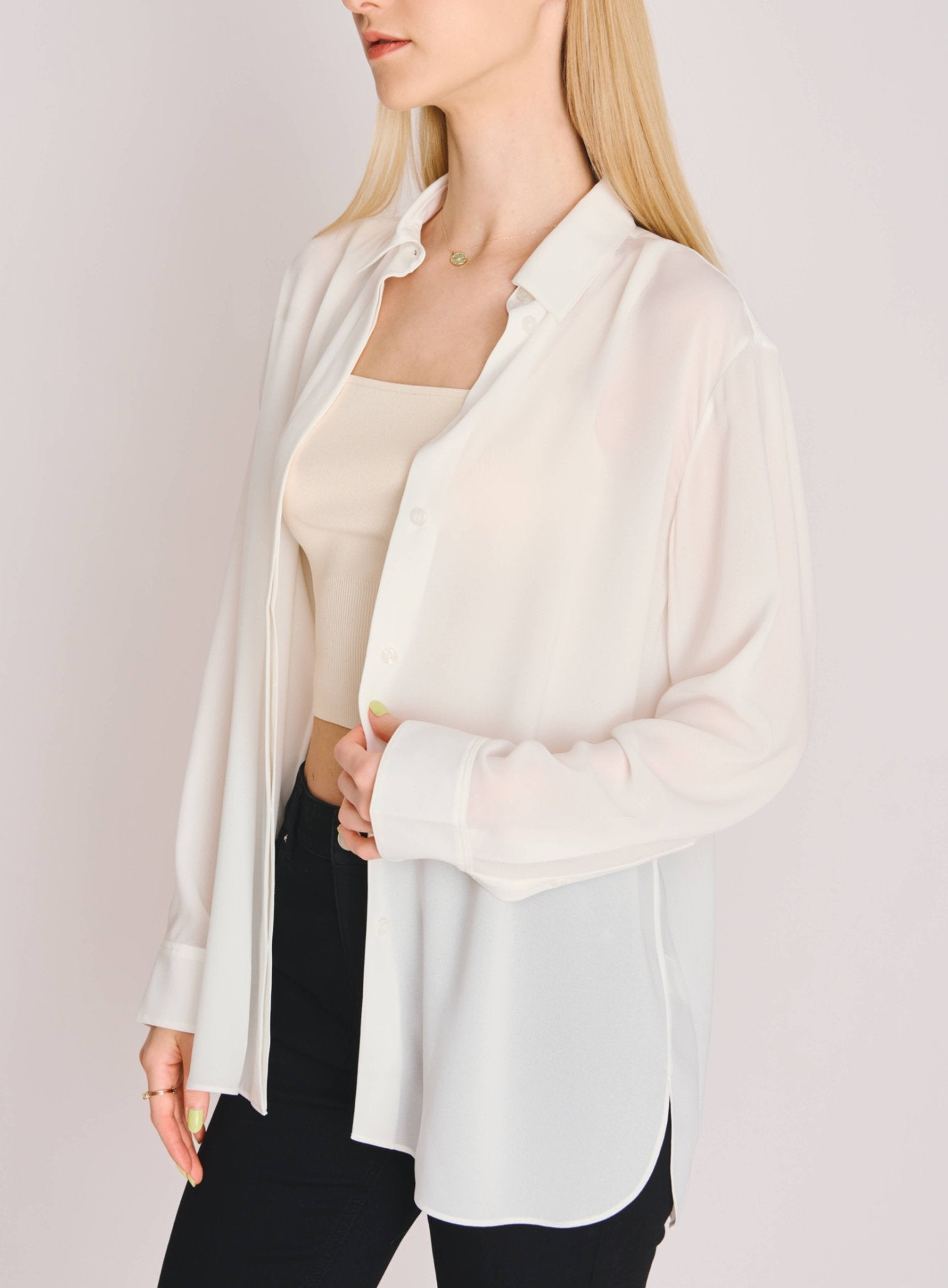 TR acetate easy-care shirt (Milk) - STELLAM