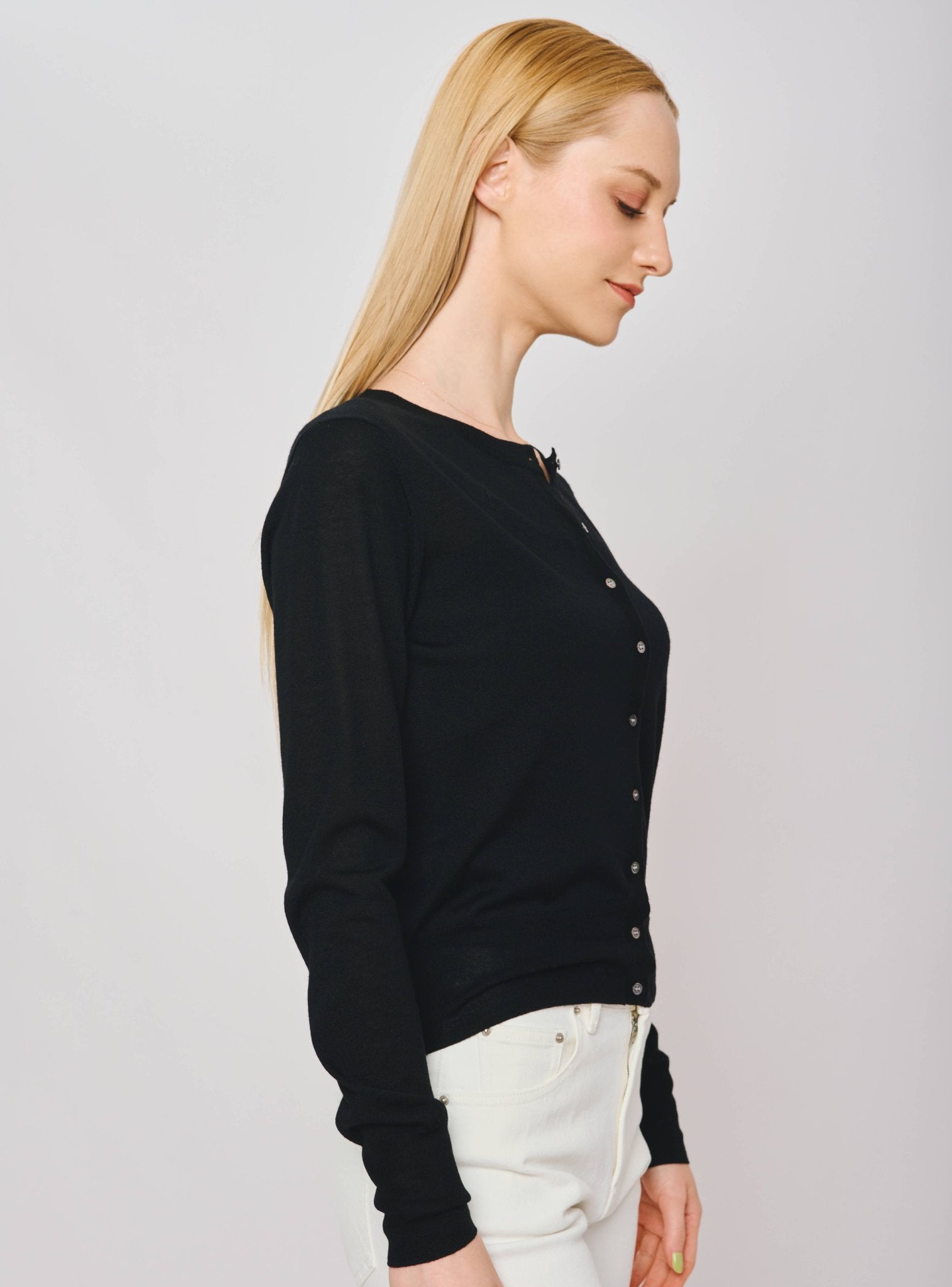 VIVIAN silk-blended cardigan (Black) - STELLAM