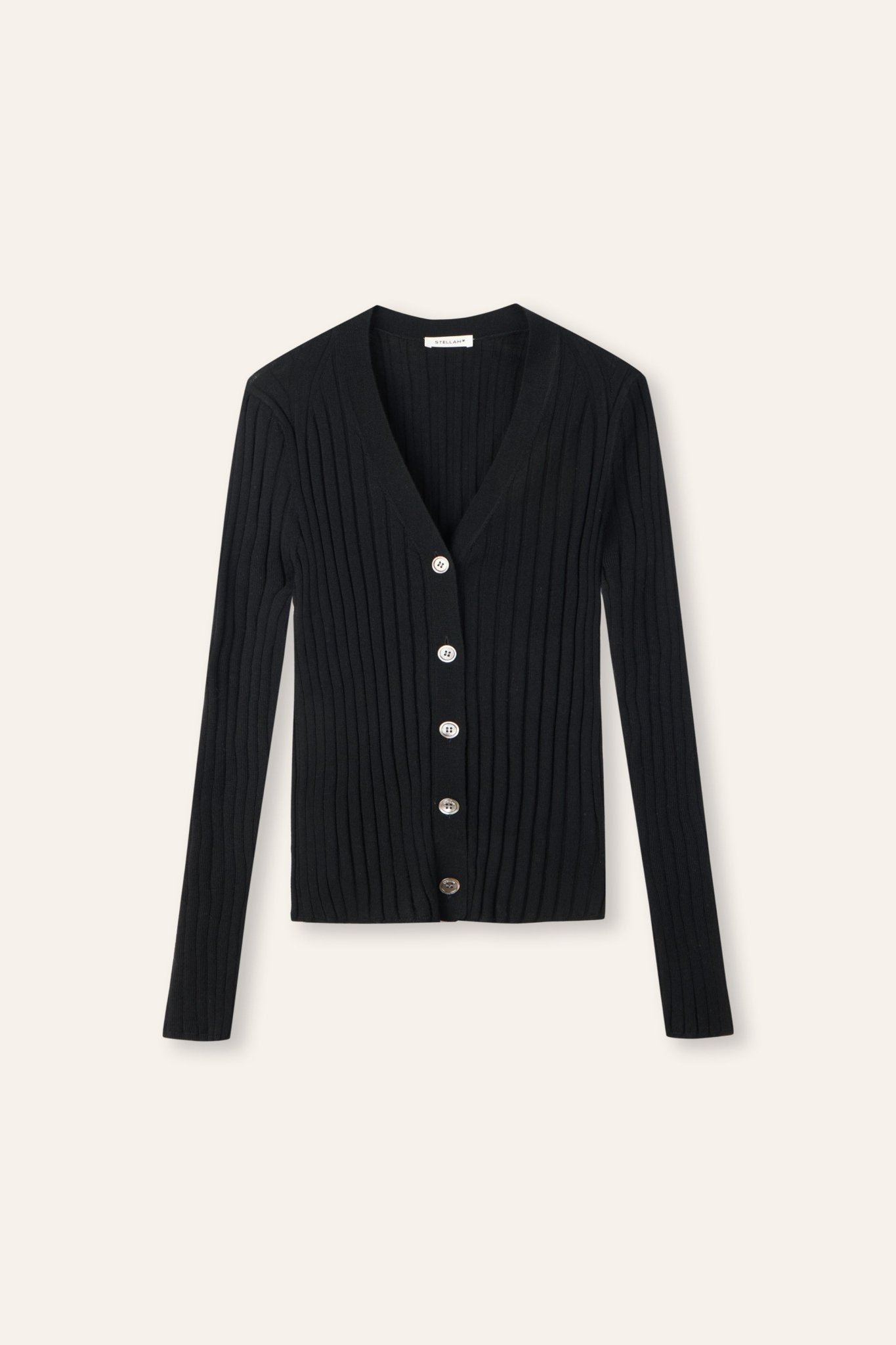 WENDY merino wool slim-fit cardigan (Black) - STELLAM