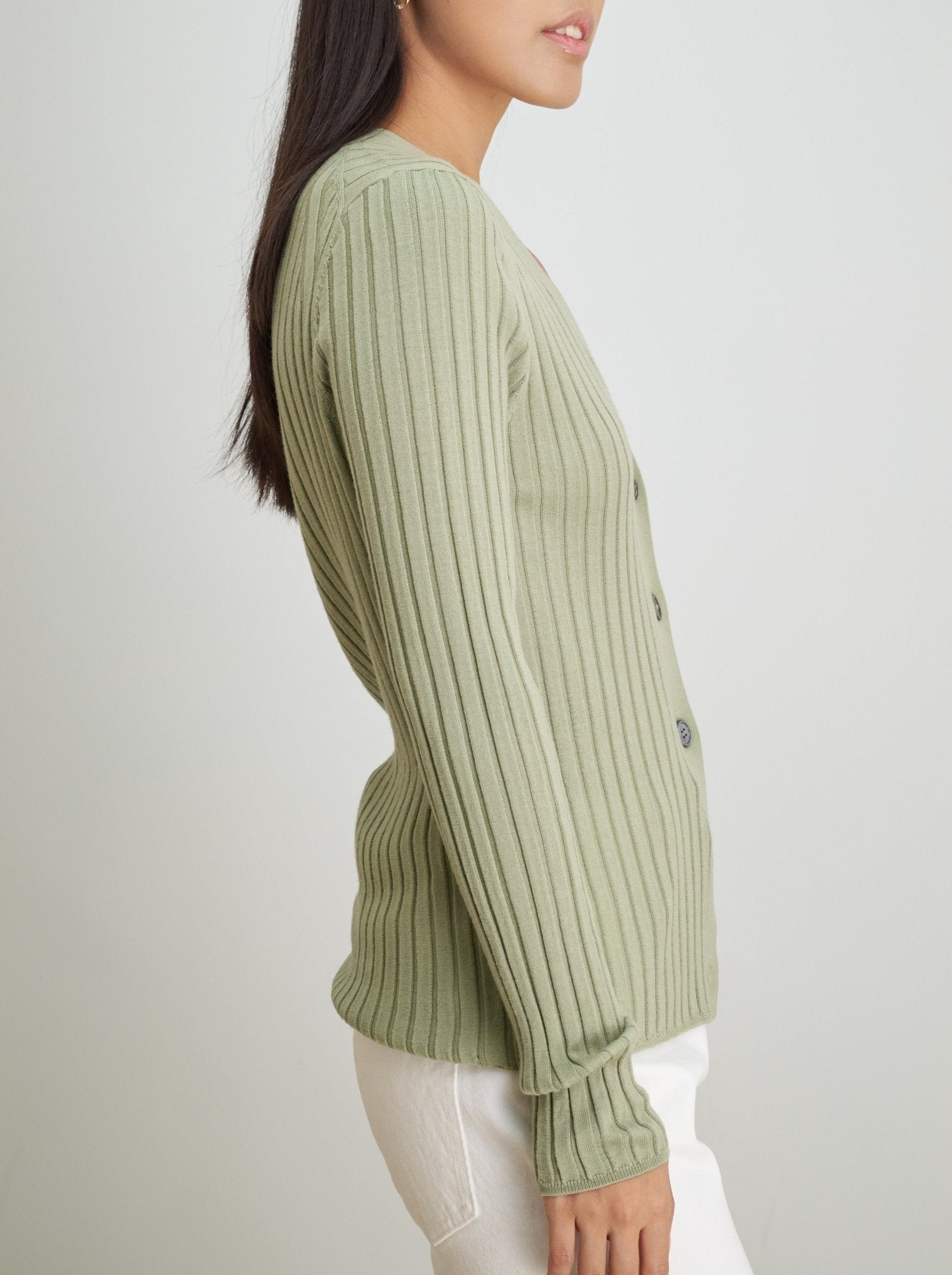 WENDY merino wool slim-fit cardigan (Green) - STELLAM