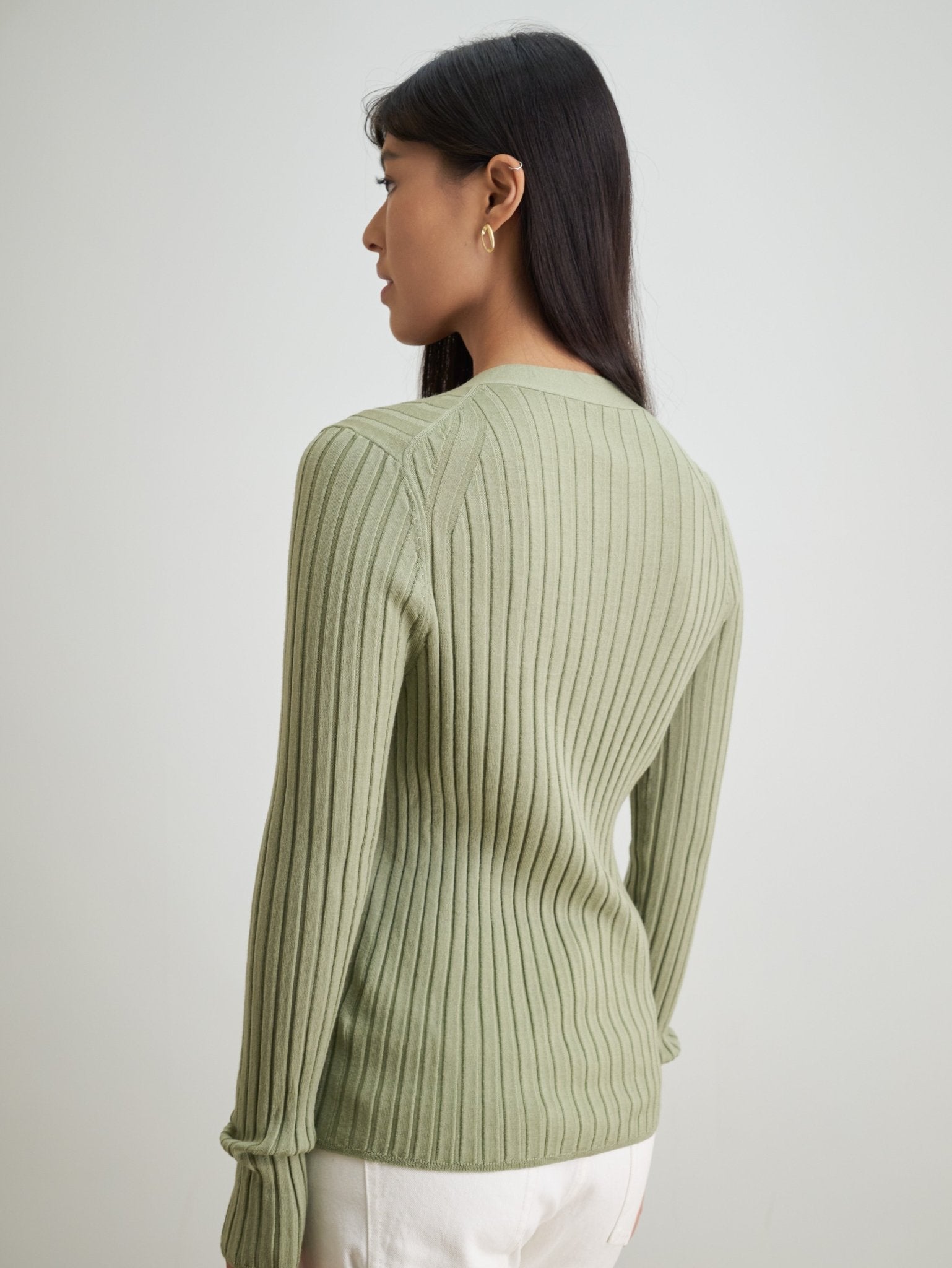 WENDY merino wool slim-fit cardigan (Green) - STELLAM