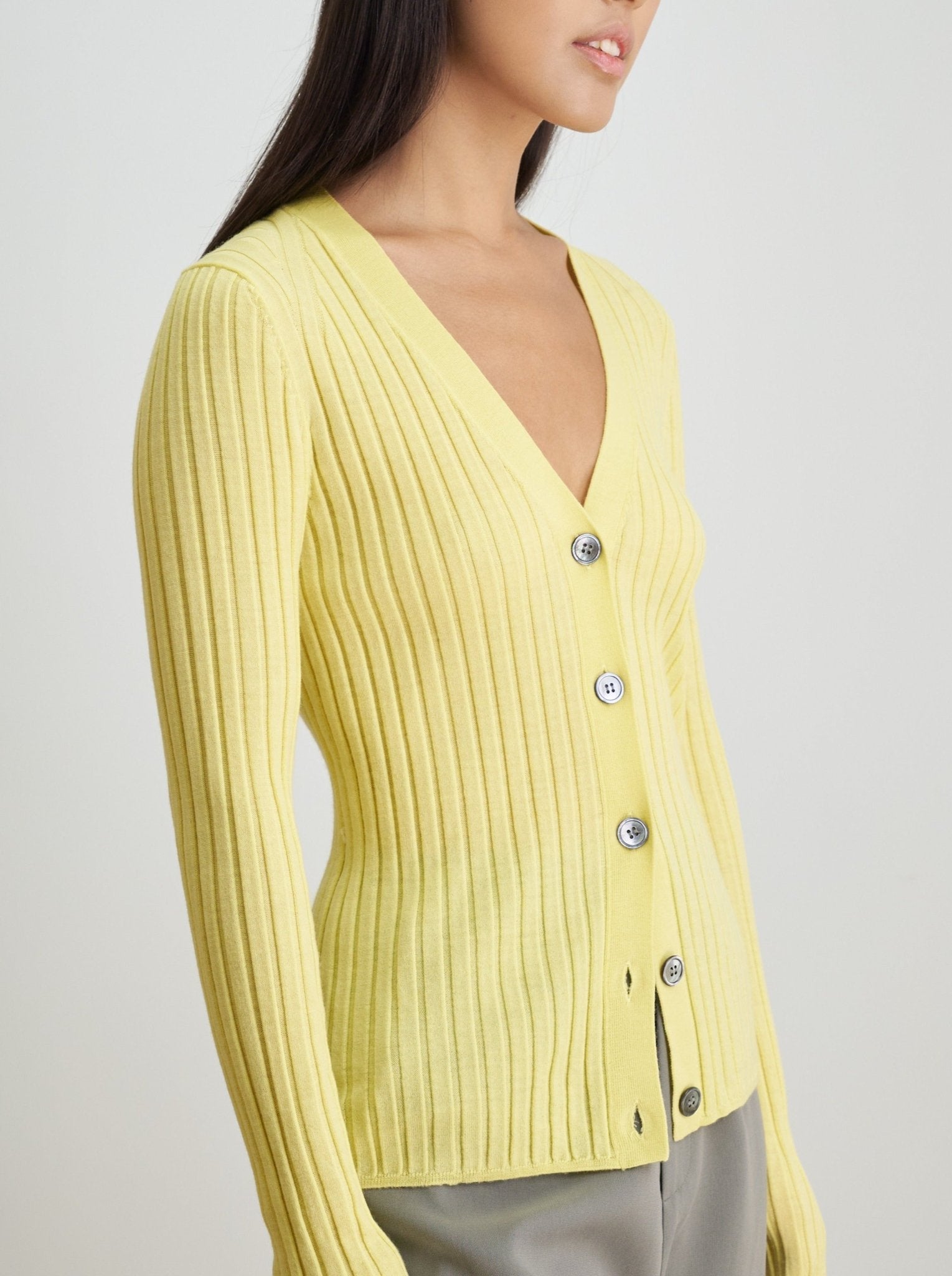 WENDY merino wool slim-fit cardigan (Yellow) - STELLAM