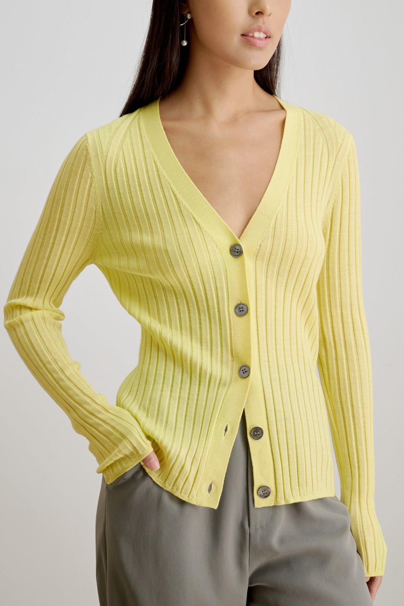 WENDY merino wool slim-fit cardigan (Yellow) - STELLAM