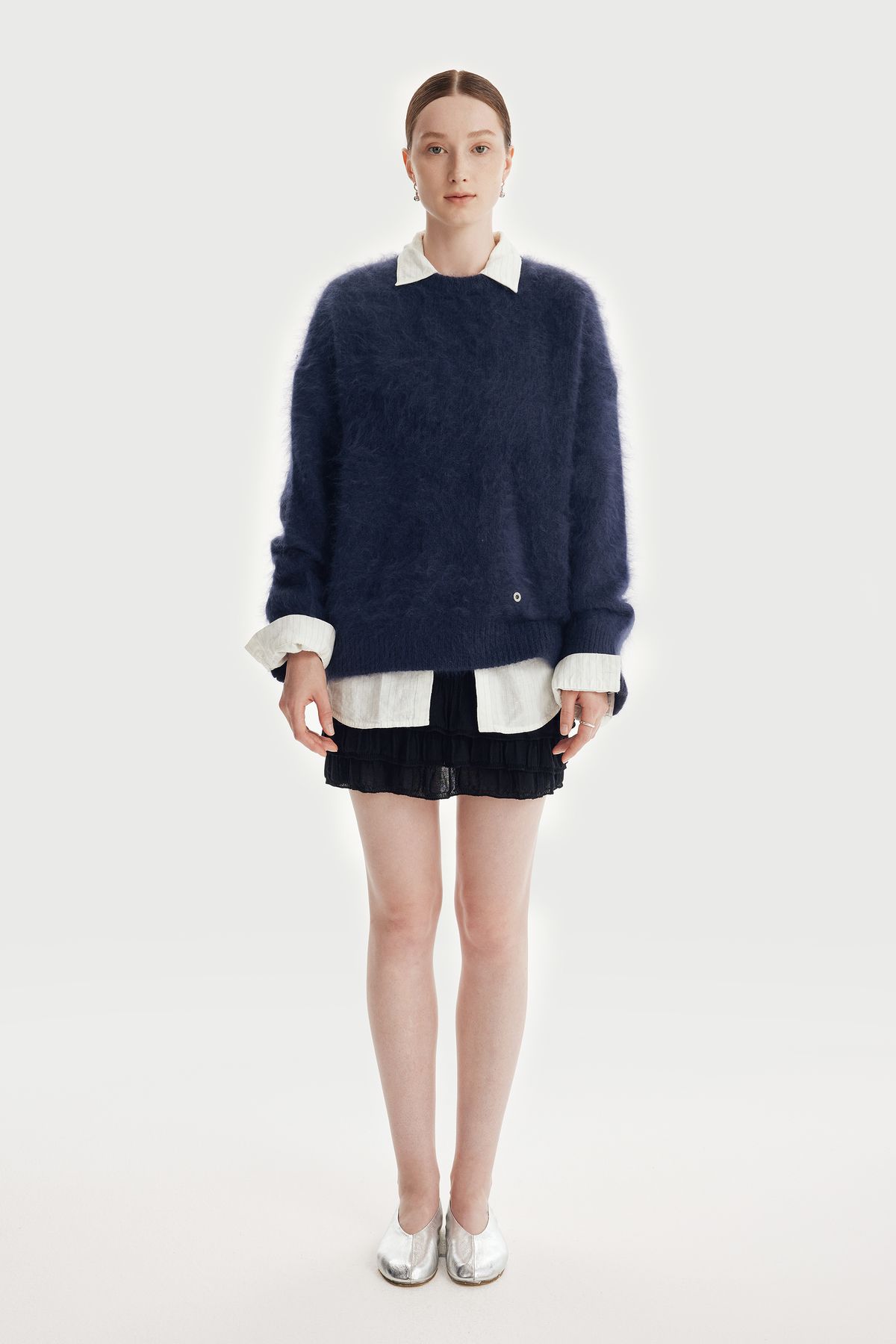 WISDOM double-wool furry pullover (Navy)