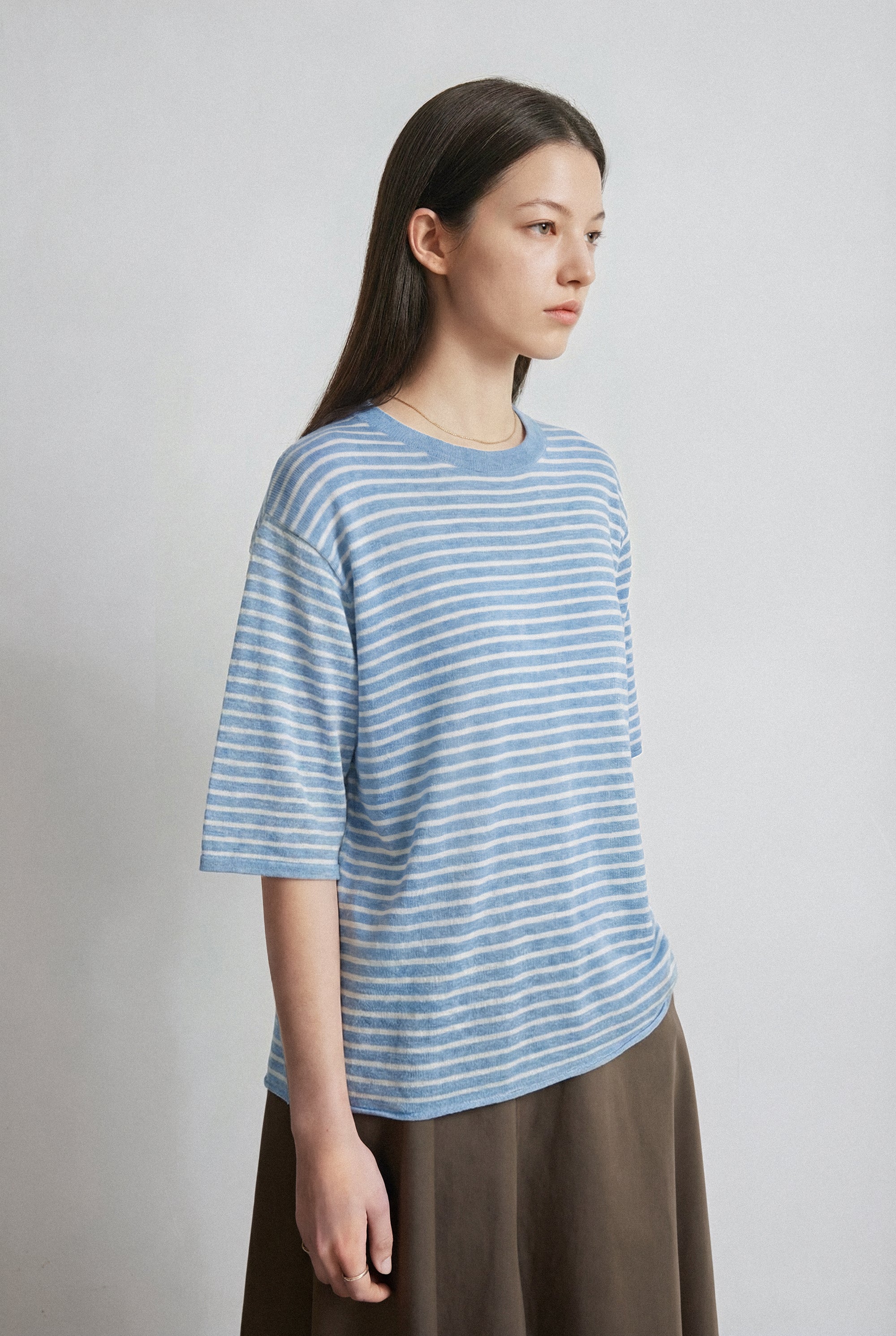 BET棉麻寬鬆上衣（藍色條紋）