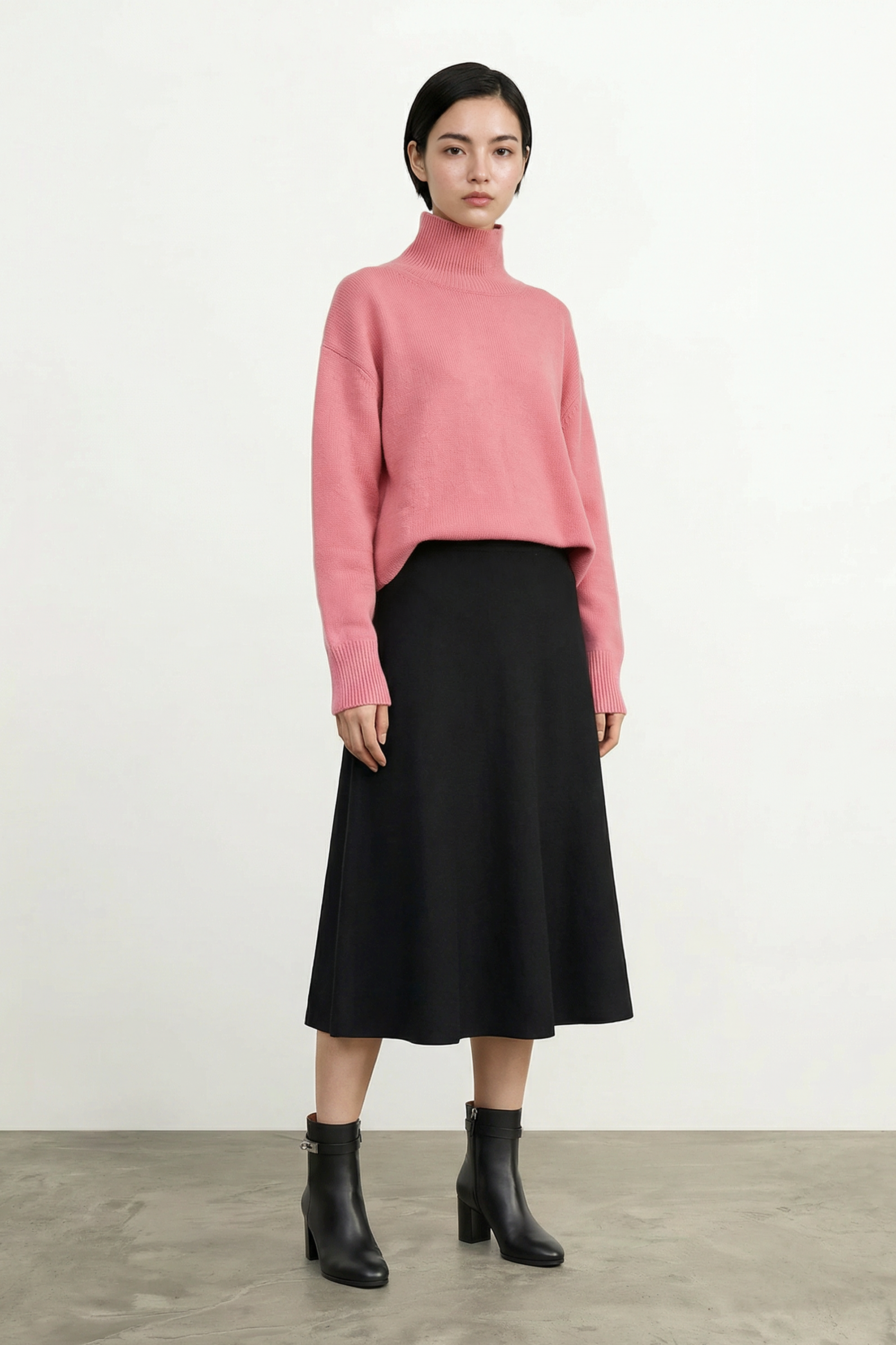 PHOEBE 寬版高領羊毛毛衣（粉色）