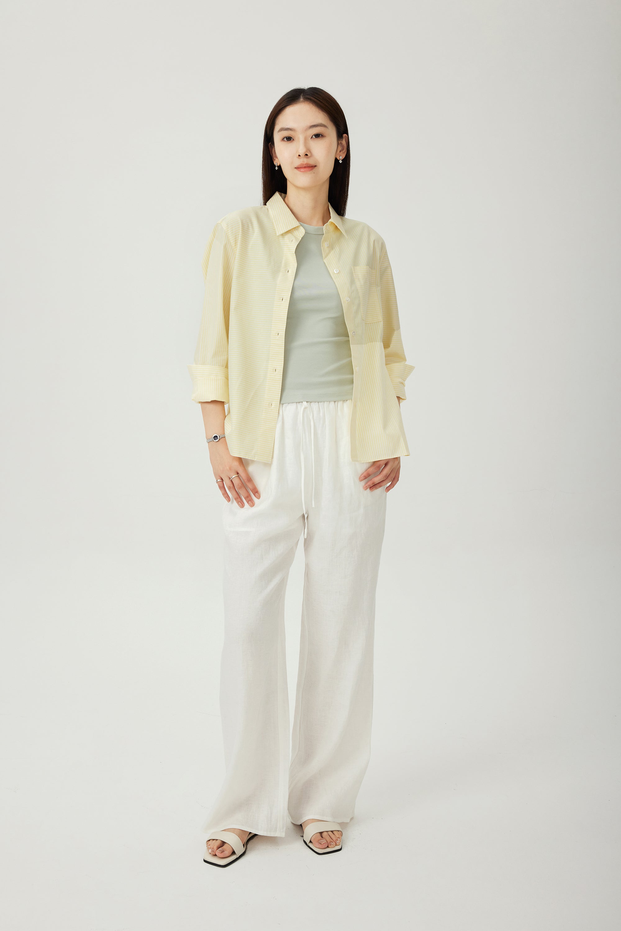 NACCA linen wide-leg pants (White)
