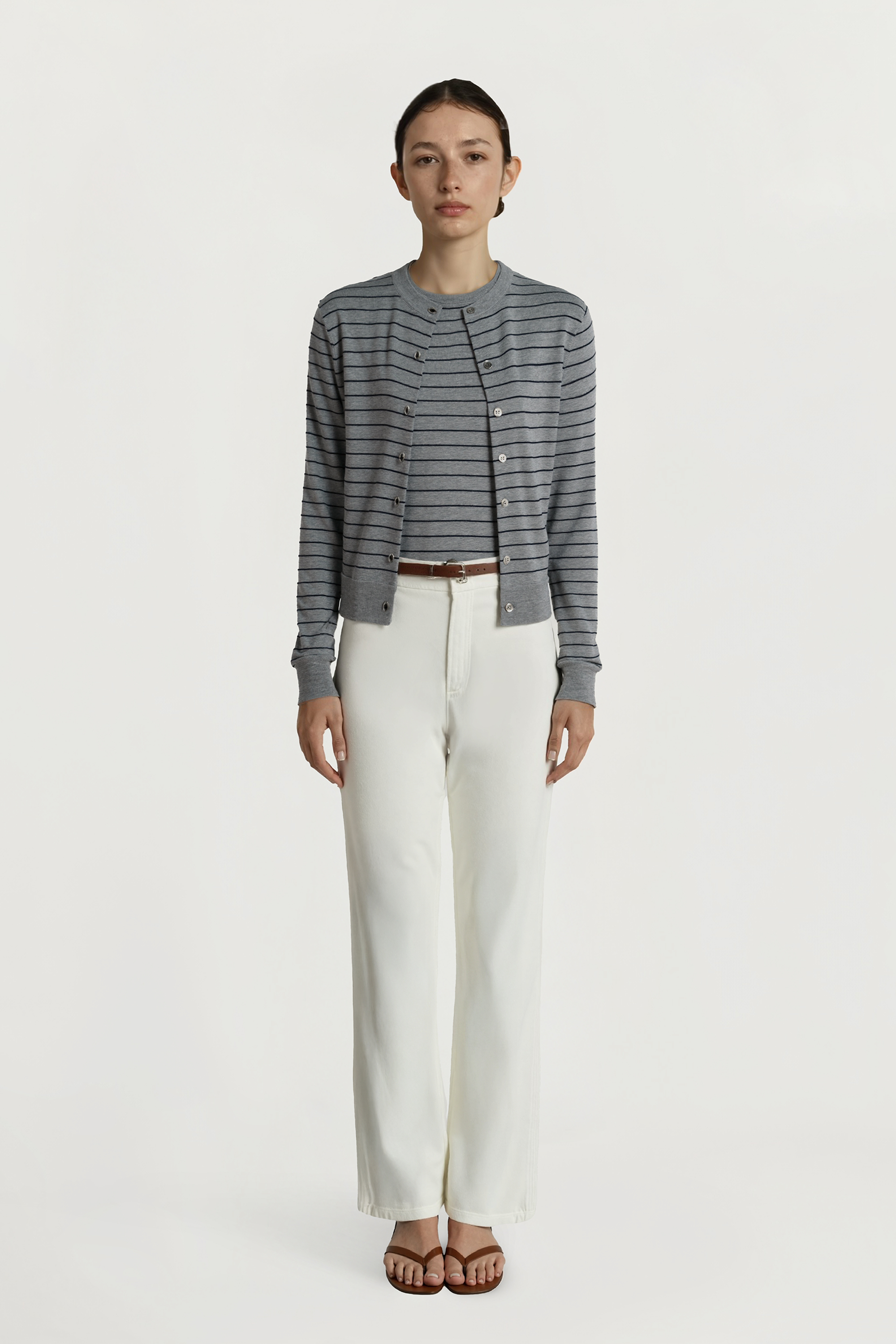 LYON wool cardigan (Grey stripe)