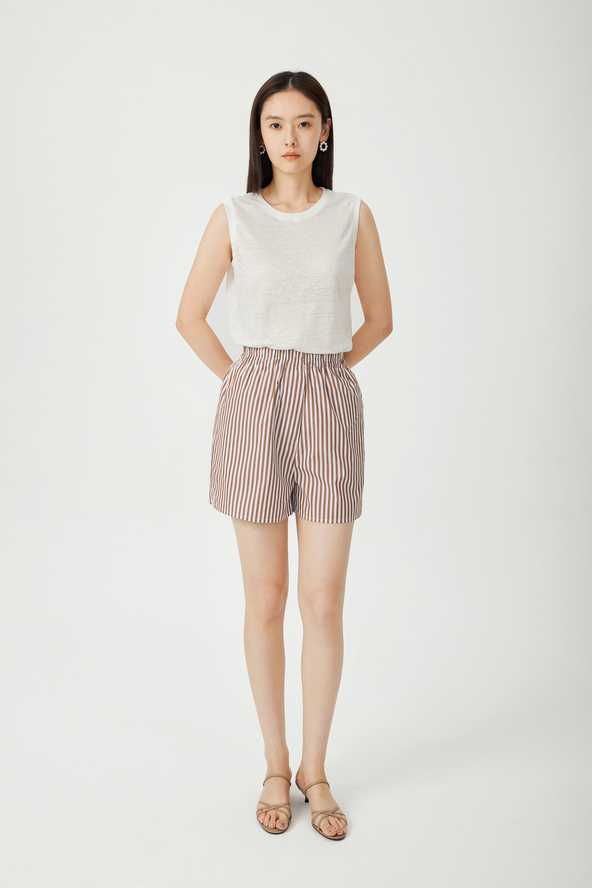LARE cotton striped shorts (Coffee stripe)