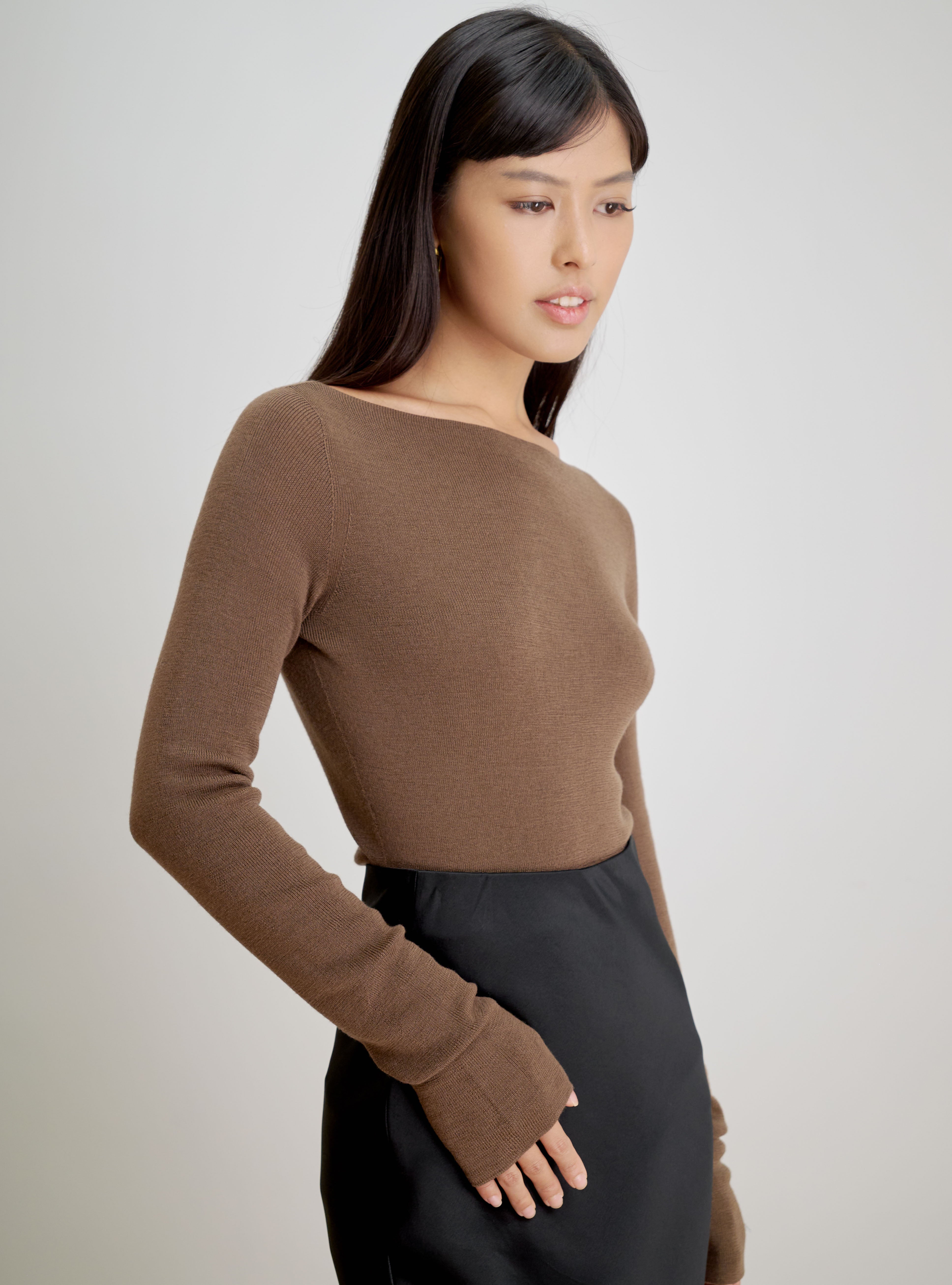 LYNN seamless boatneck sweater (Brown)