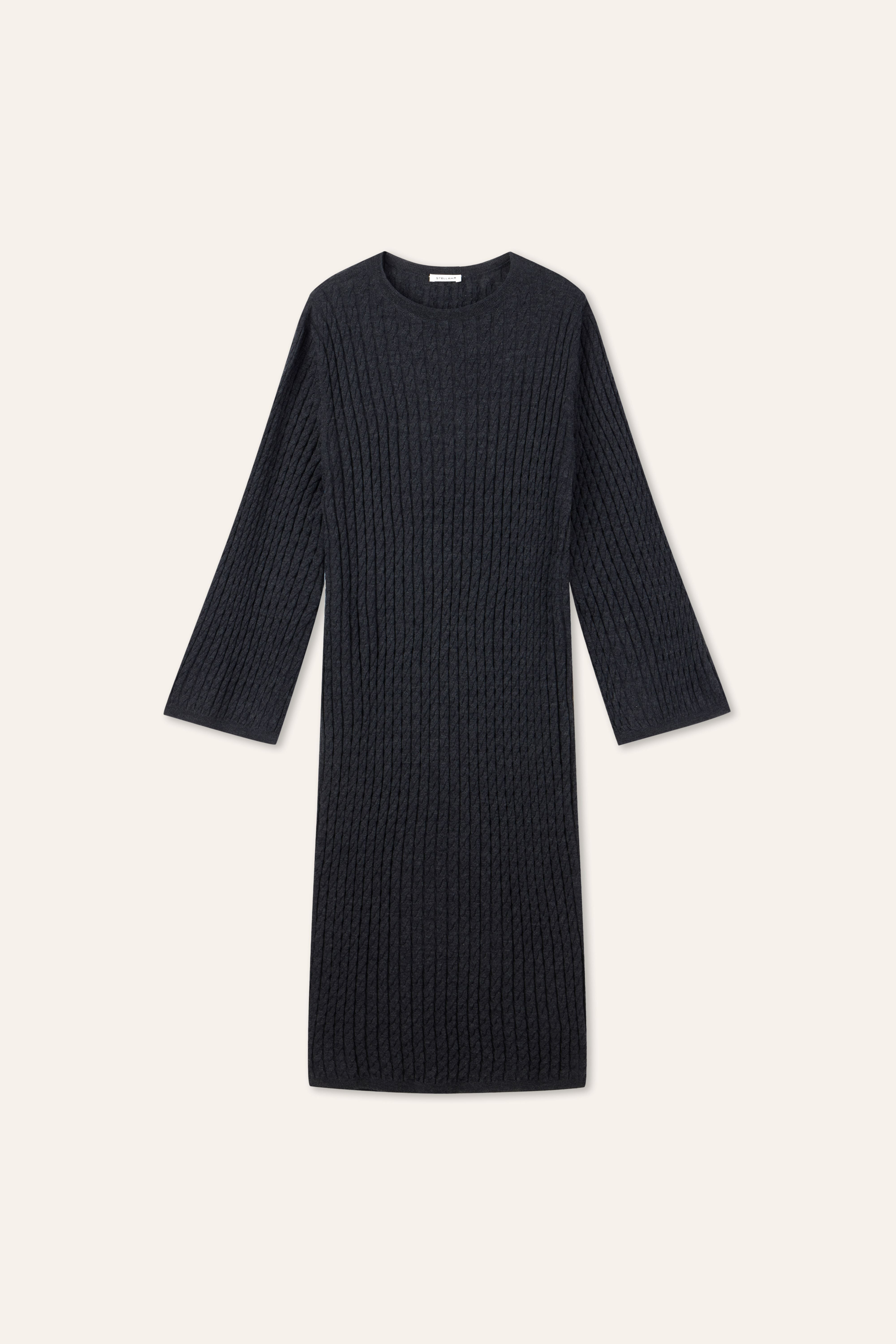 ELEGANCE wool cable knit dress (Grey)