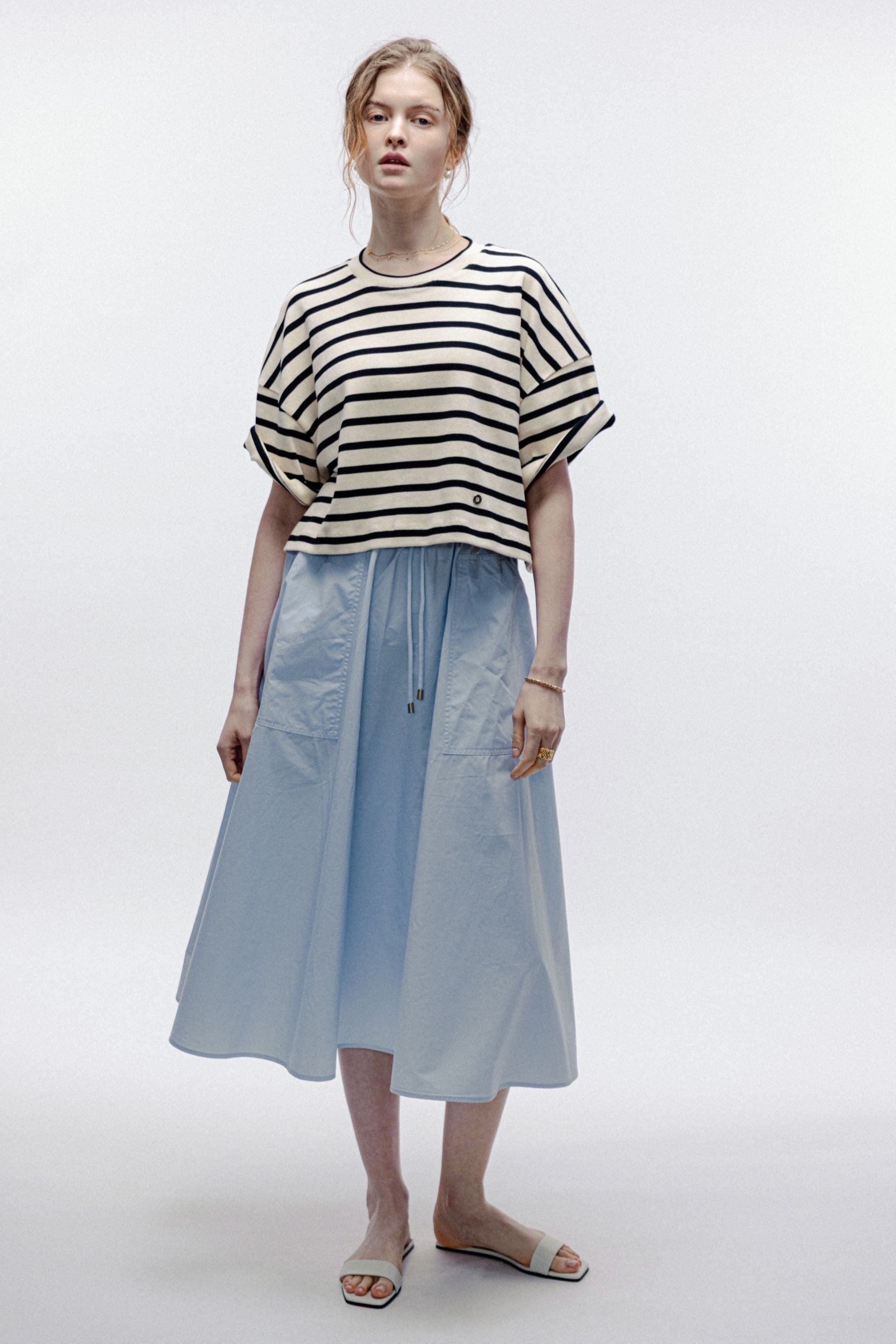 MOON cotton midi skirt (Light blue)