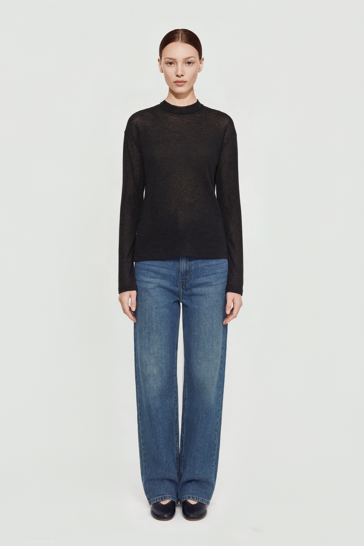 JOLLY pima cotton semi-turtle neck top (Black)