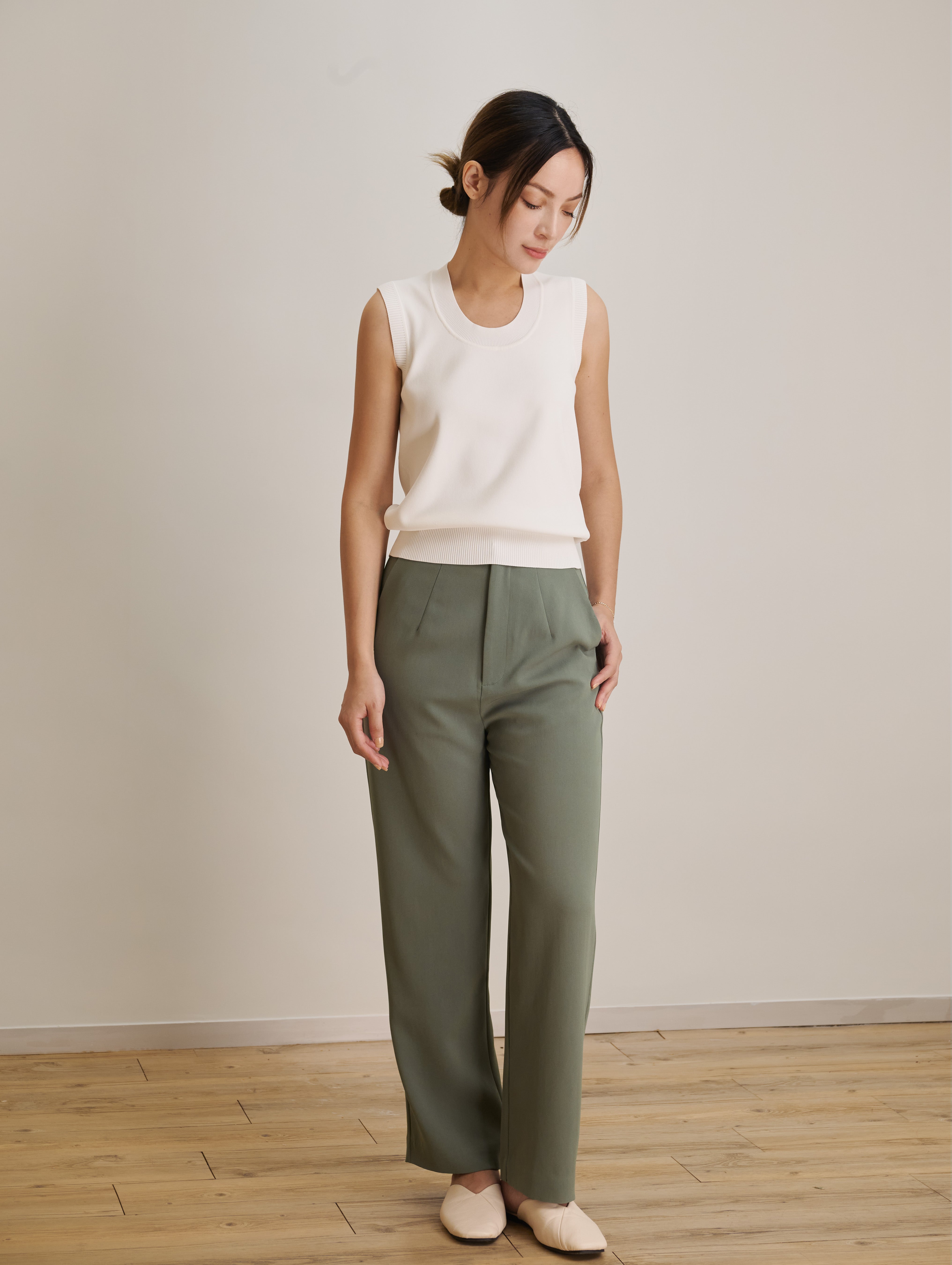 ARLES wide-leg pants (Avocado)