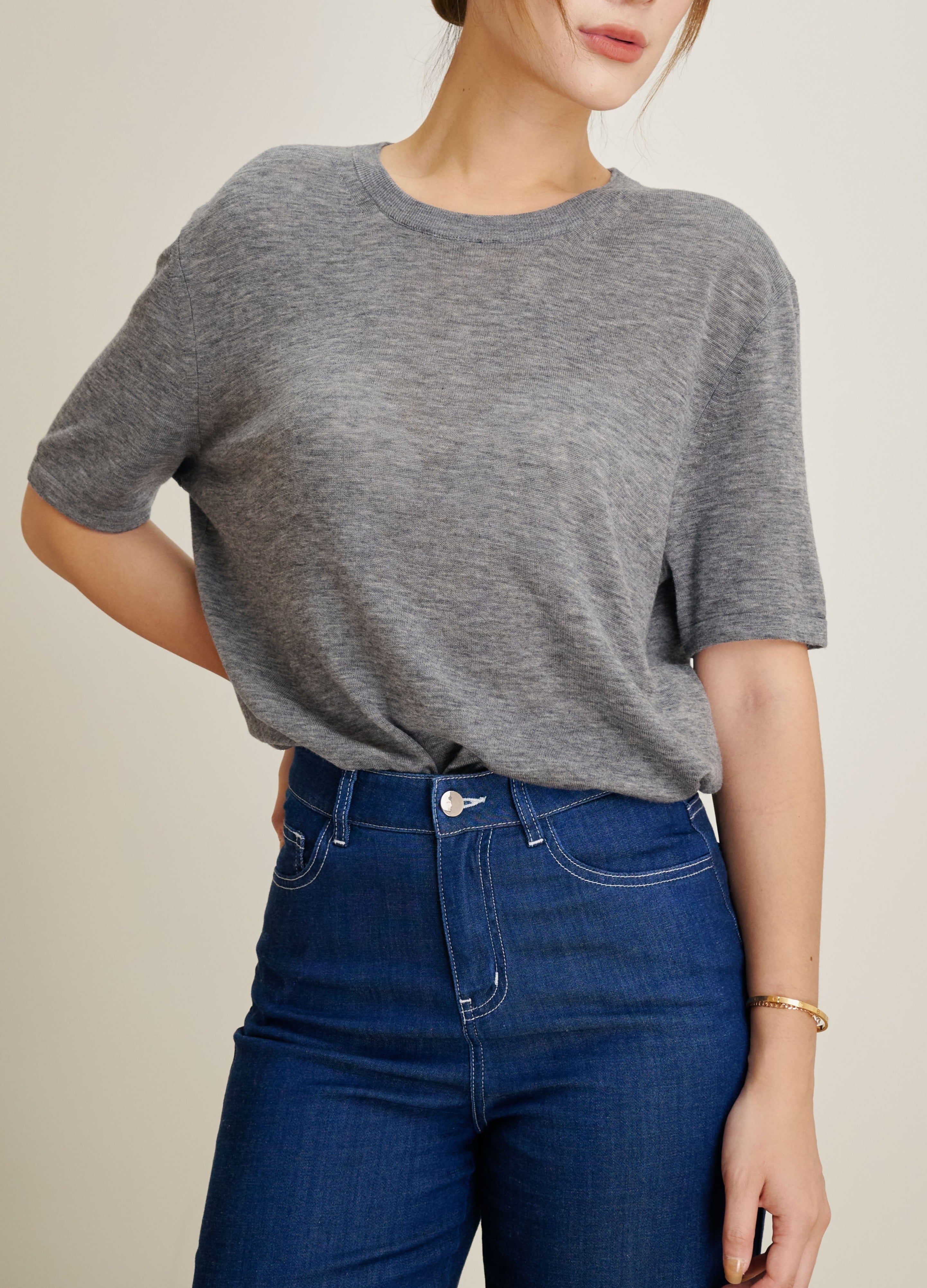 FLORENCE crew neck wool top (Grey)