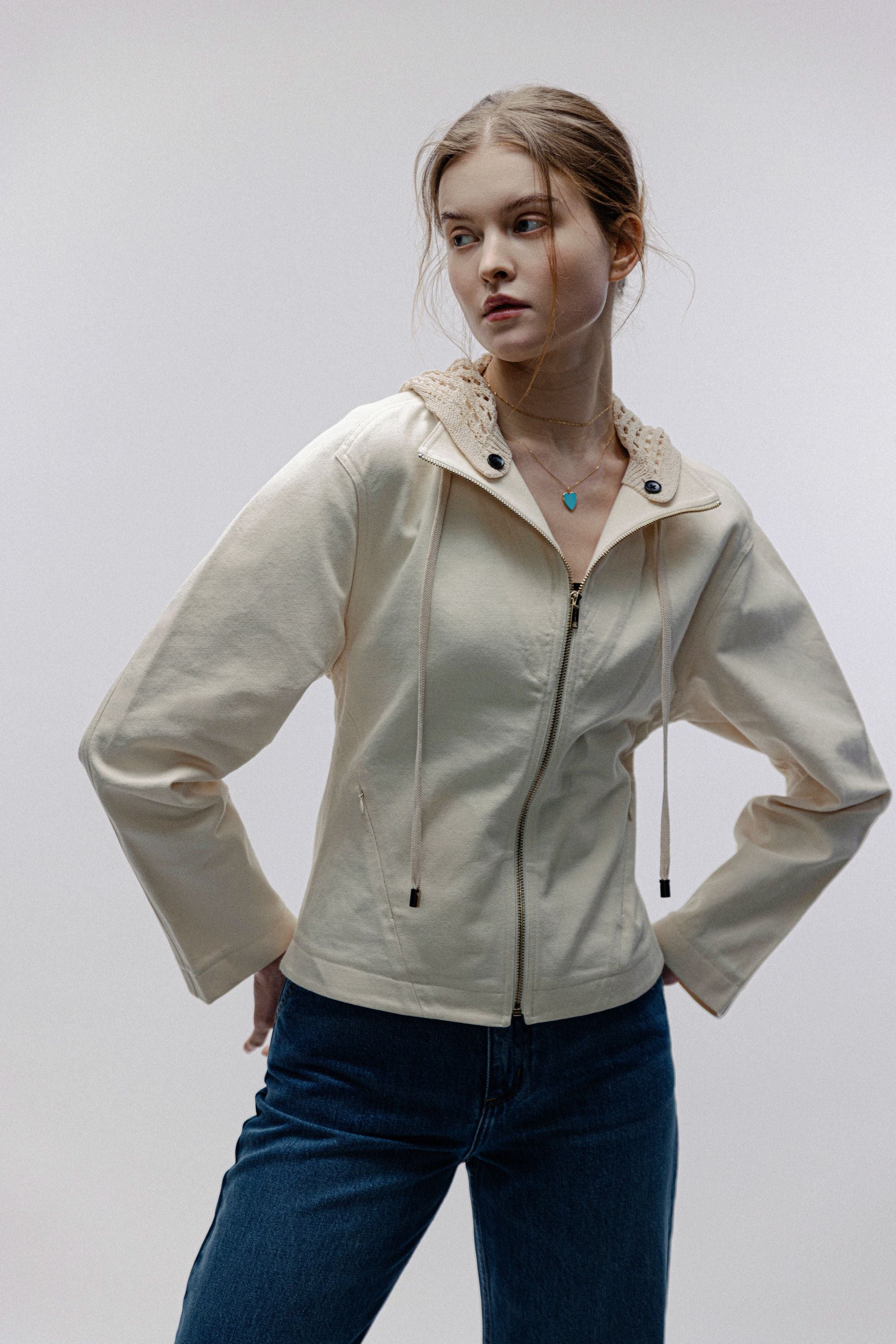 VENNY organic cotton jacket w net hoodie (Natural)