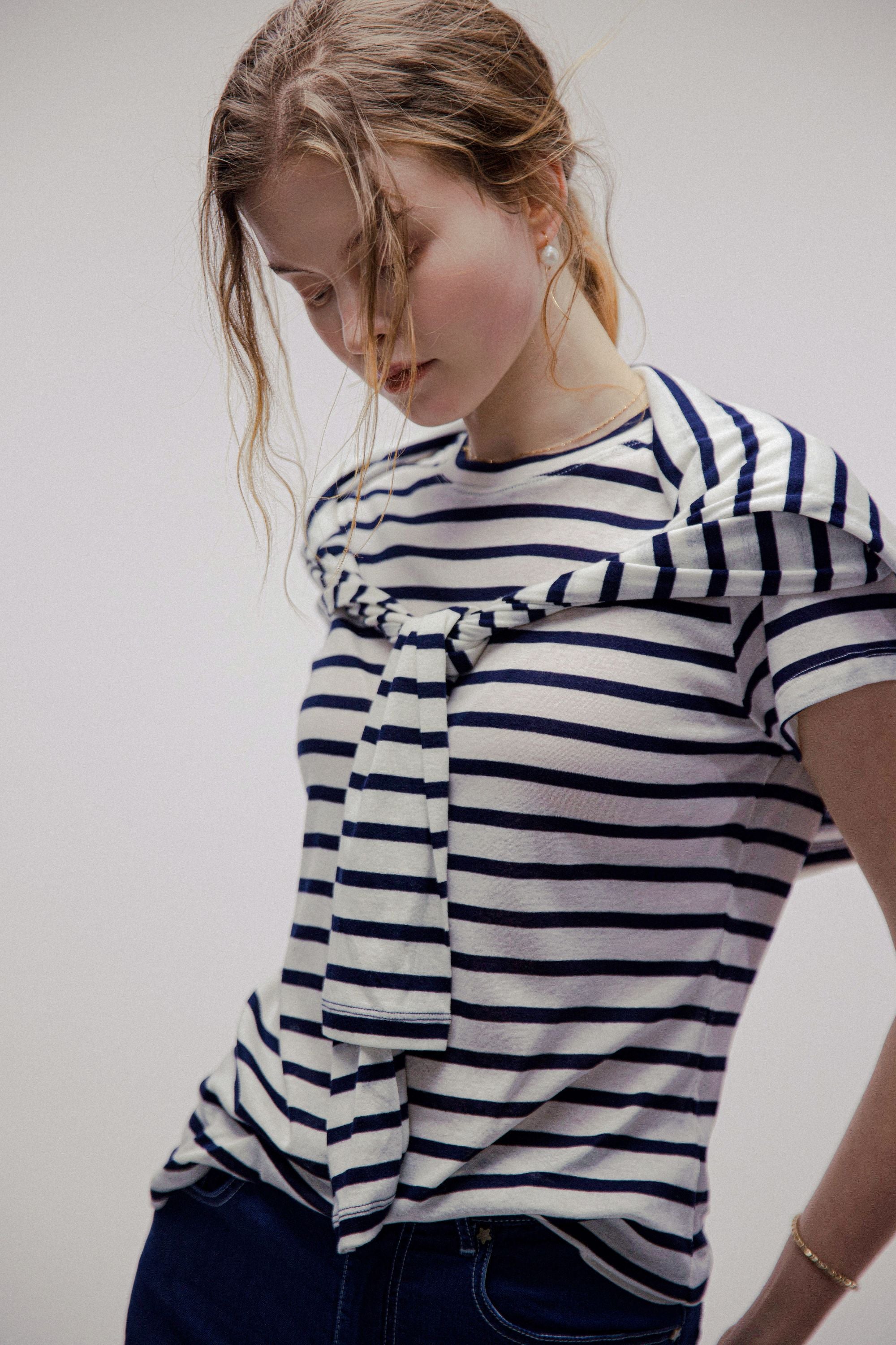 PIMA cotton tee (Navy stripe)