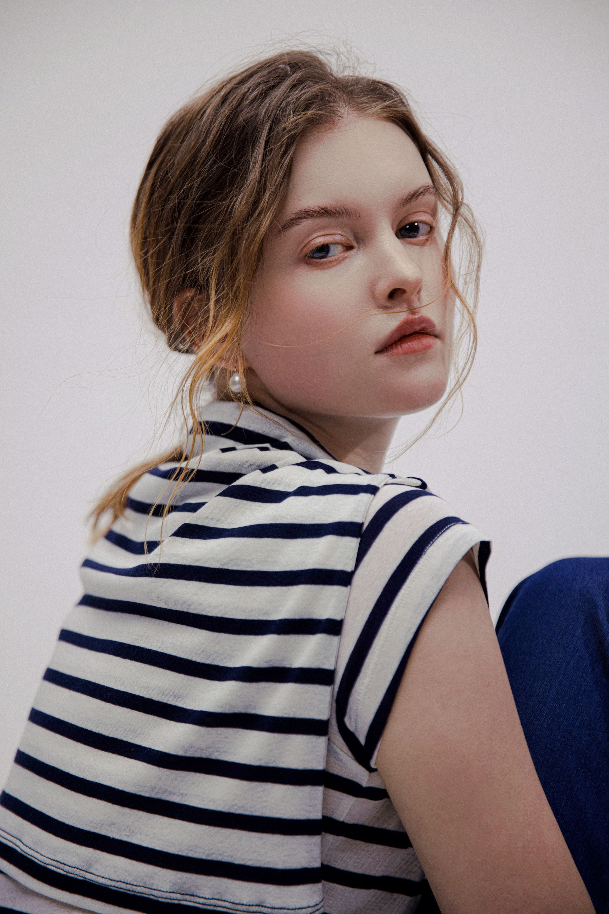 PIMA cotton tee (Navy stripe)