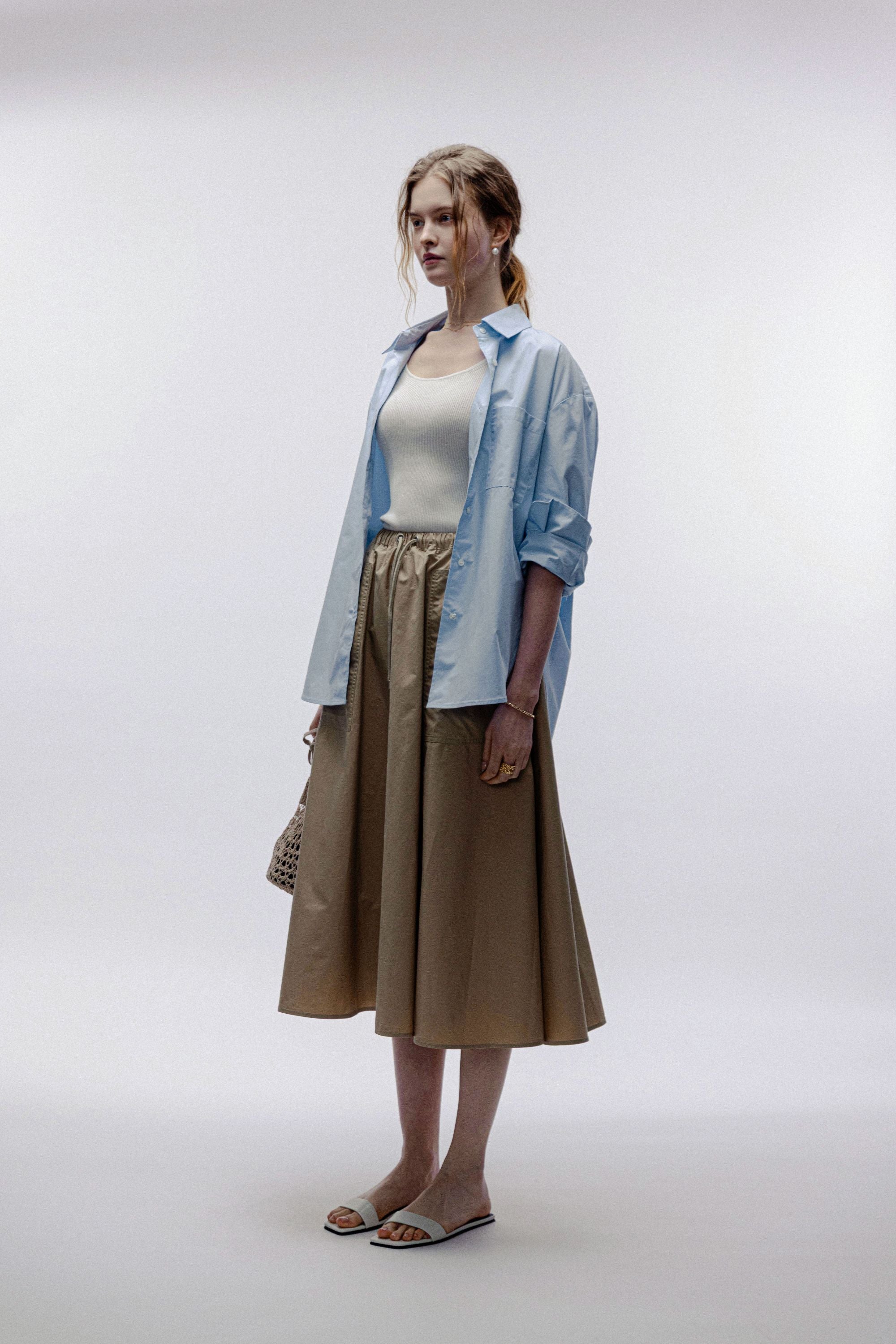 MOON cotton midi skirt (Khaki)