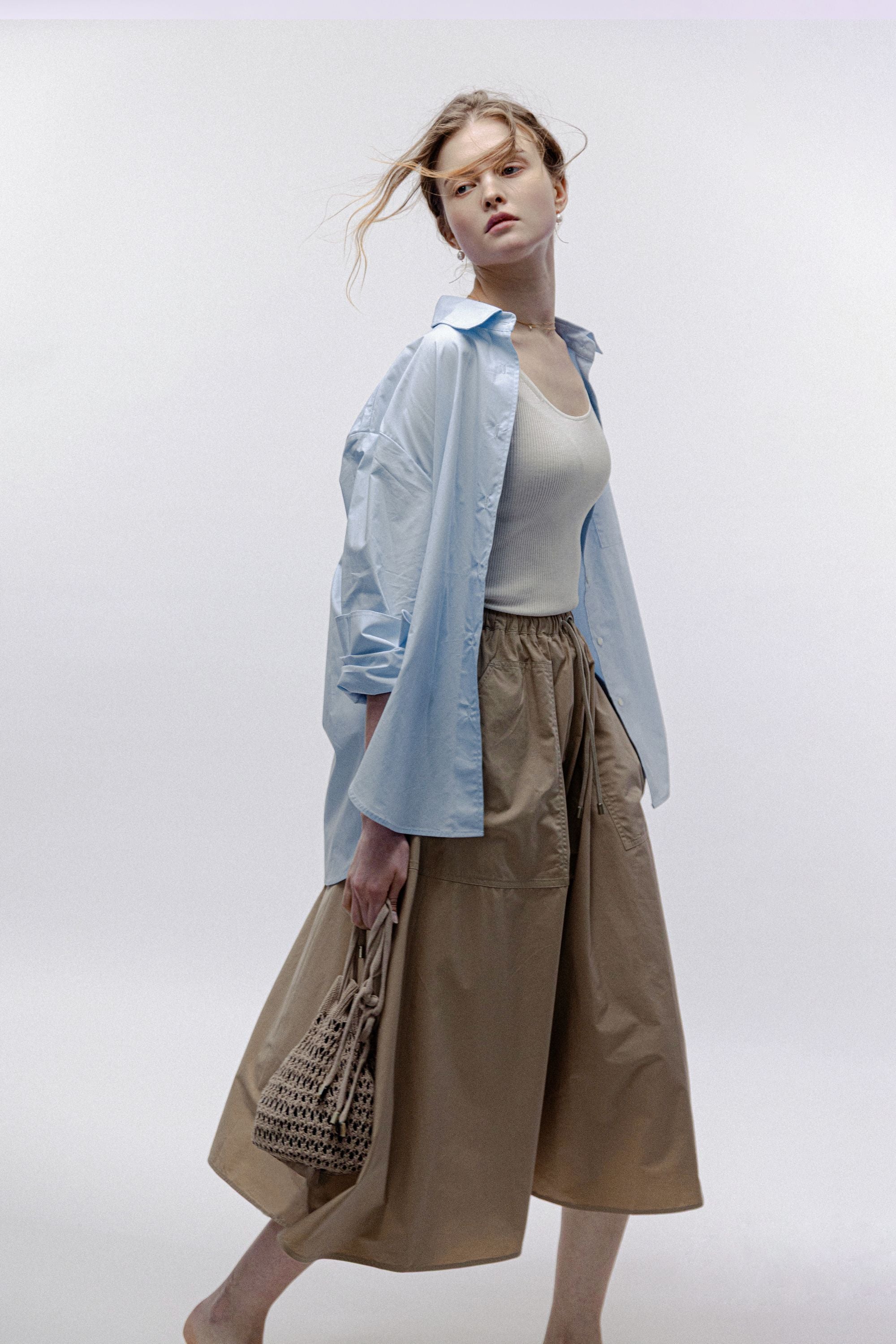 MOON cotton midi skirt (Khaki)