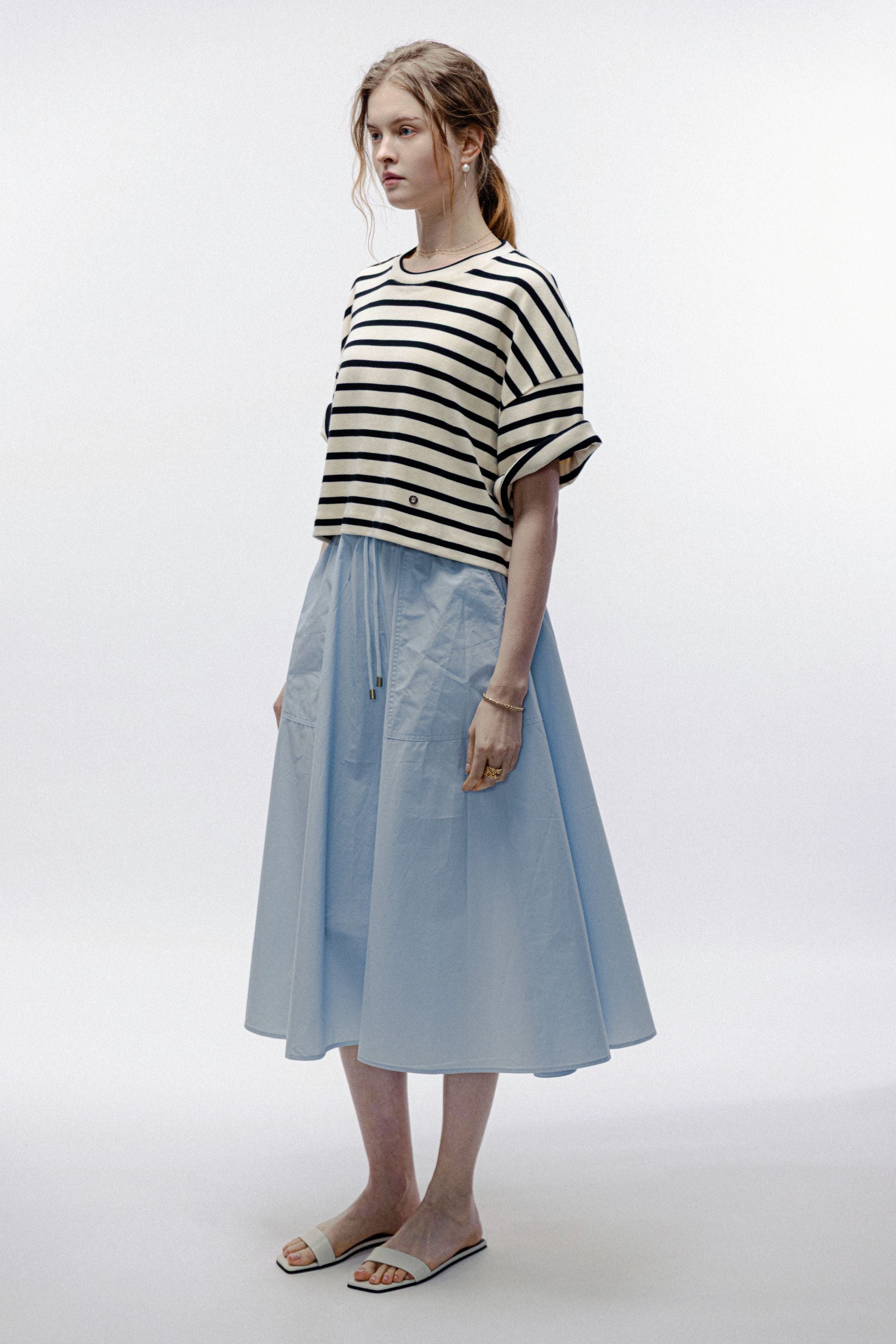 MOON cotton midi skirt (Light blue)