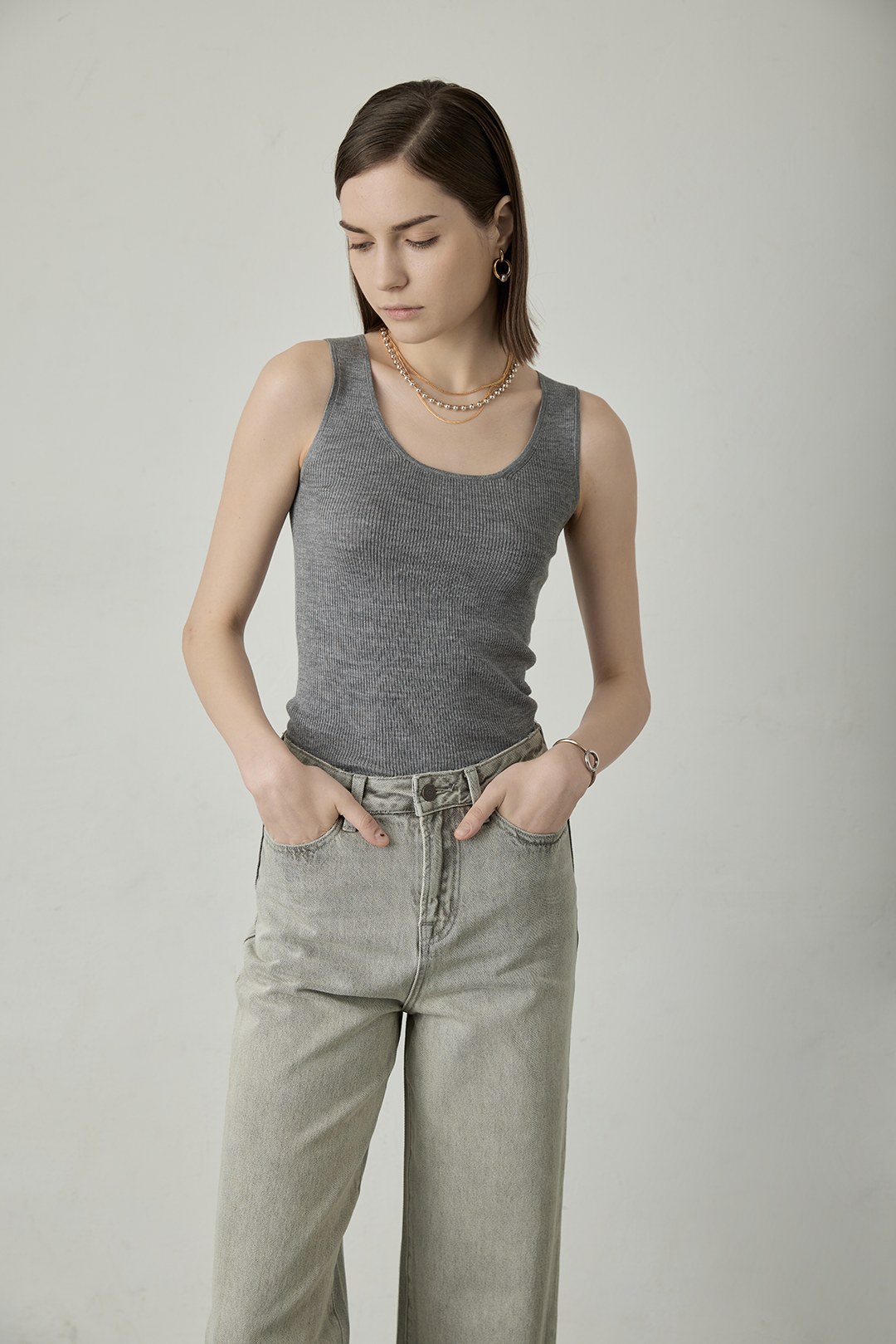 EG high-waisted wide-leg jeans (Grey)