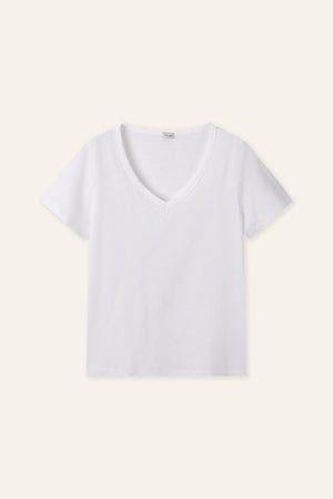 SLUB v-neck cotton tee (White)