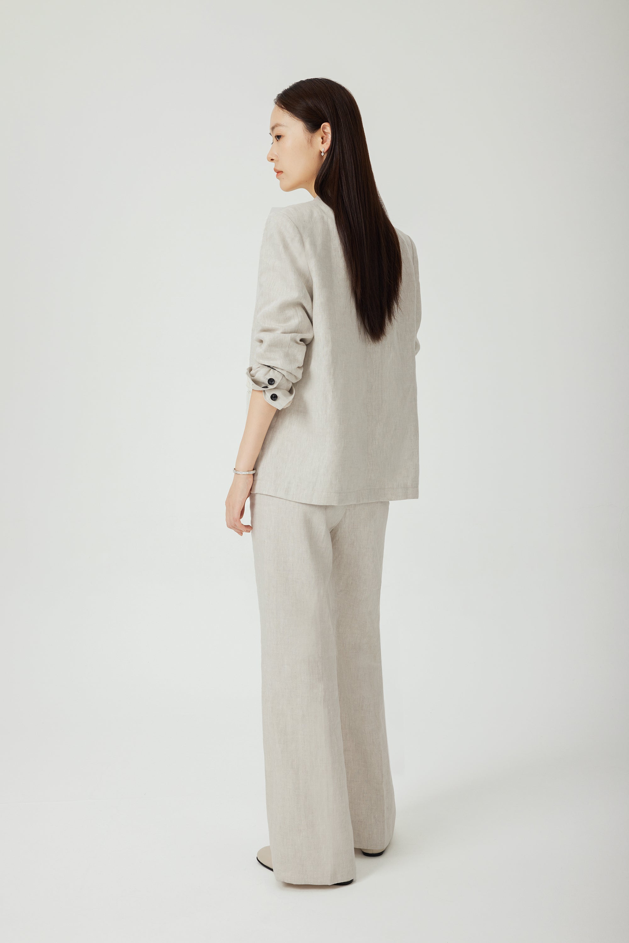 MAREK wide-leg linen pants (Beige)
