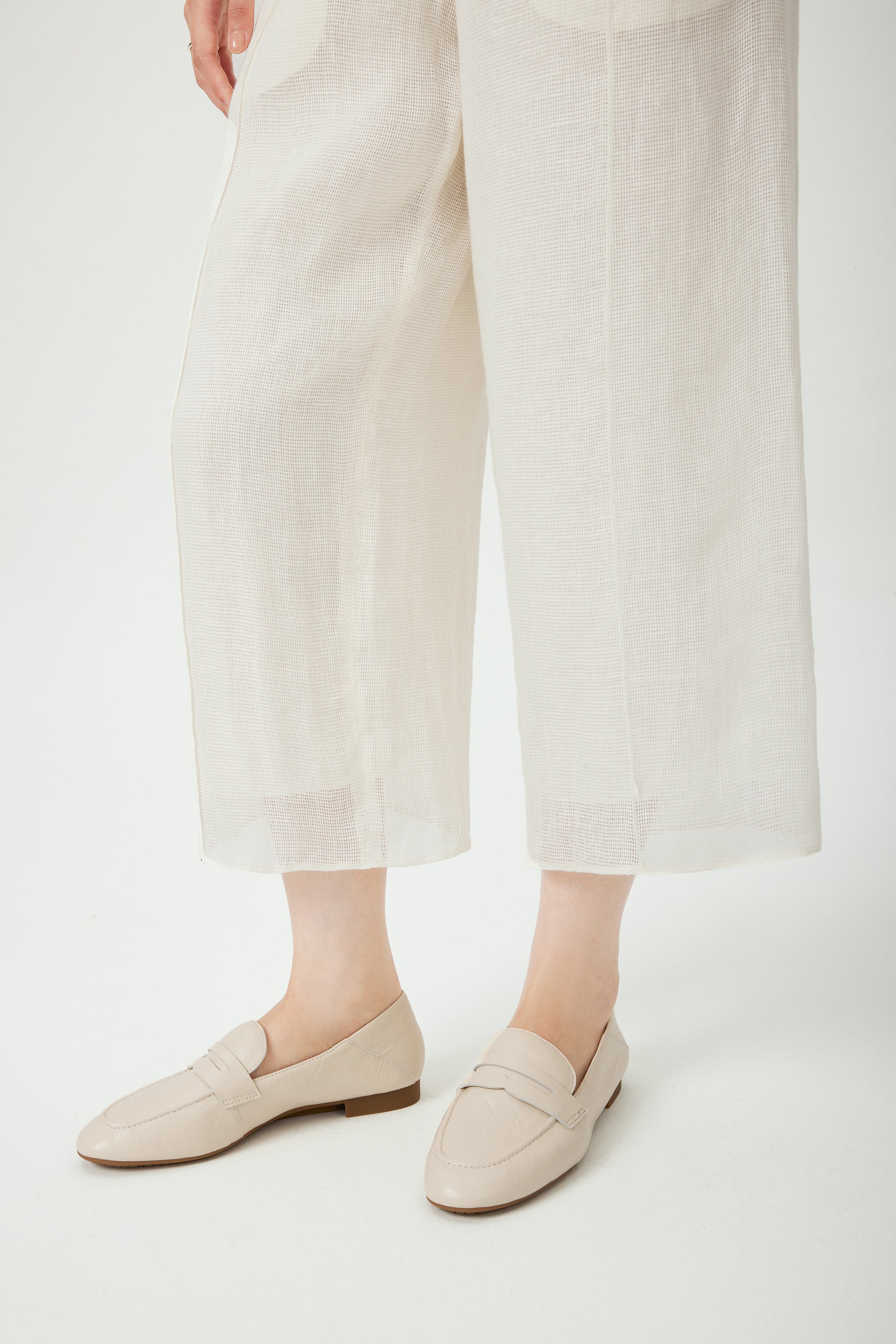ROSA linen cropped pants (White)