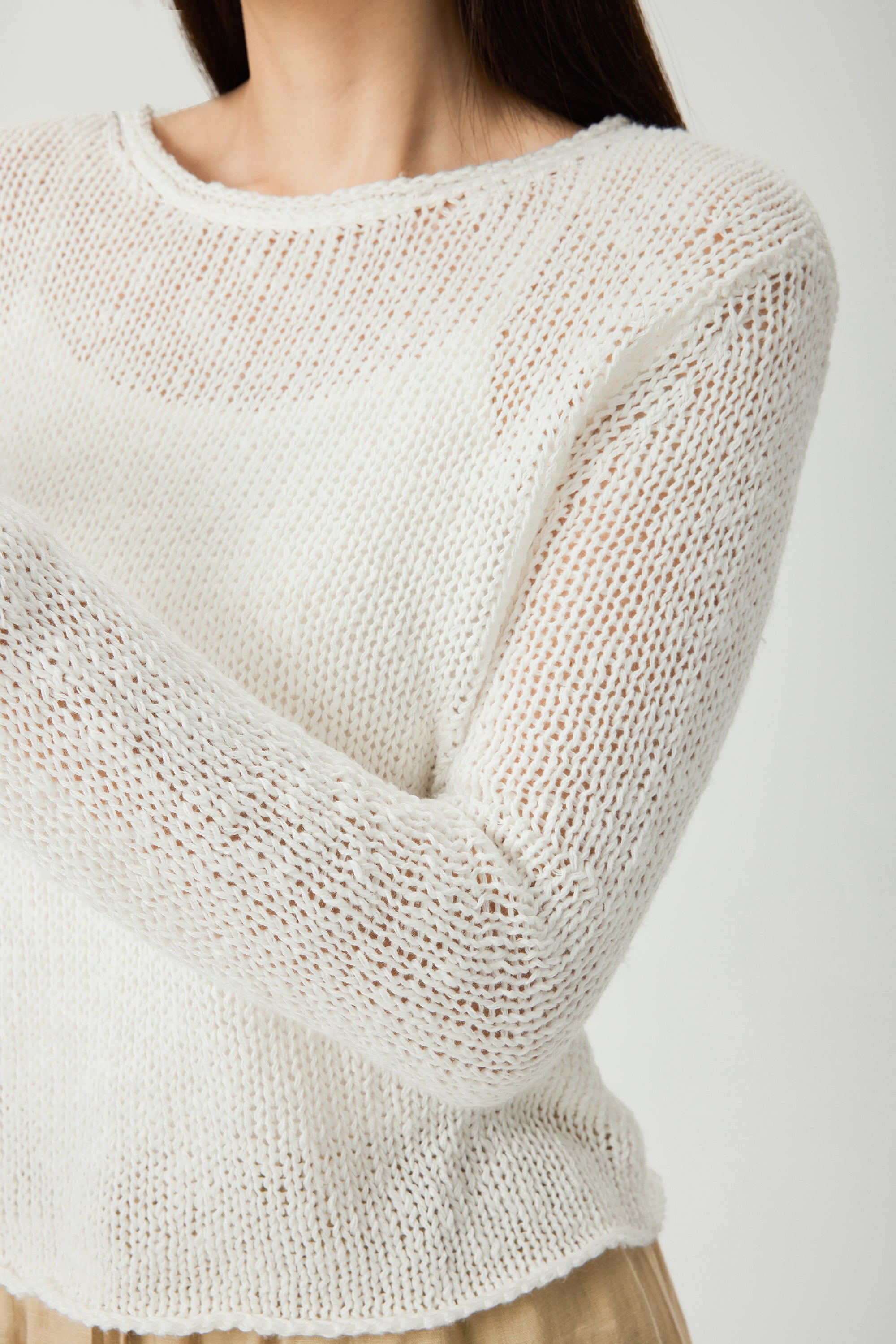 DEMI cotton-linen crochet top (White)