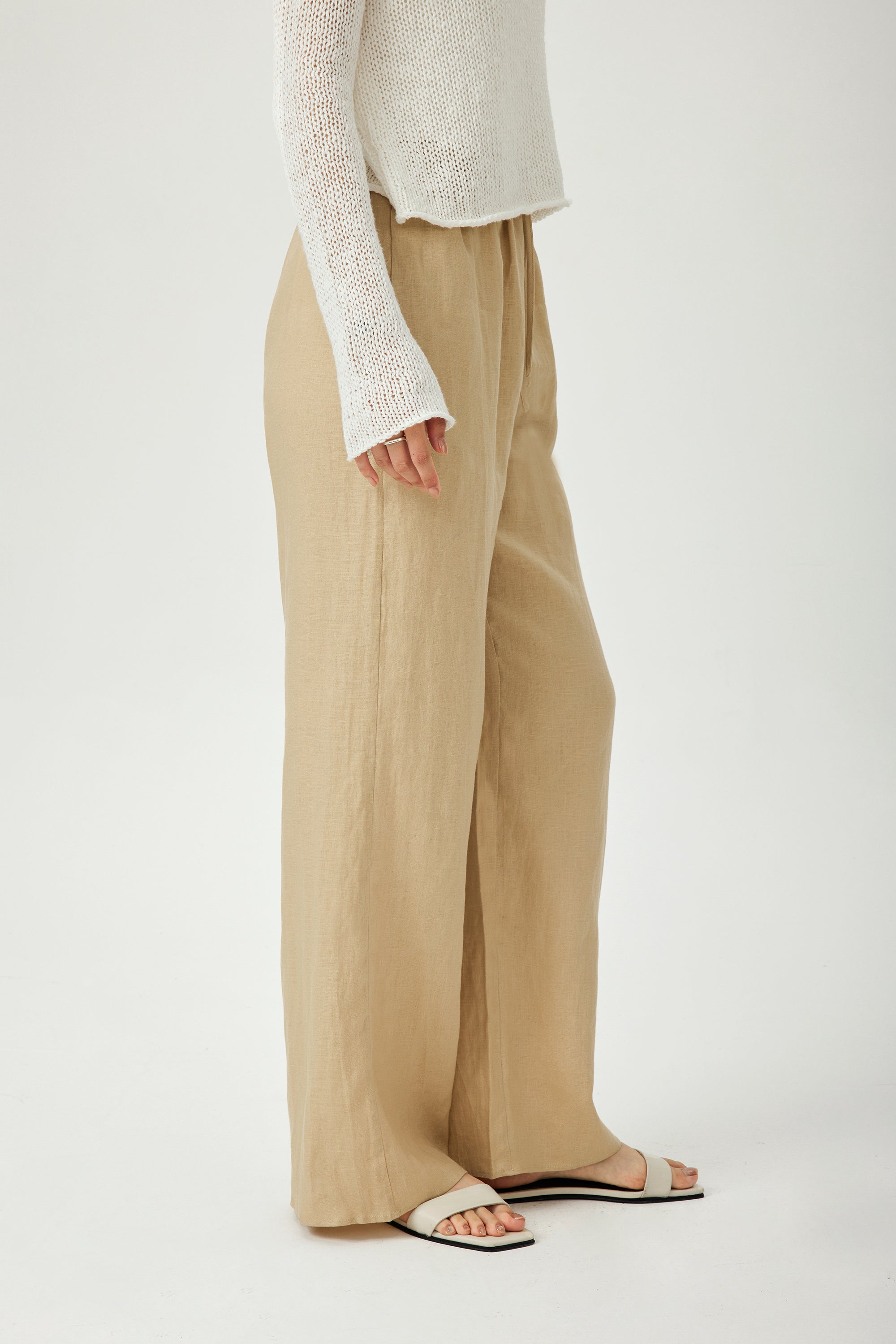 NACCA linen wide-leg pants (Khaki)