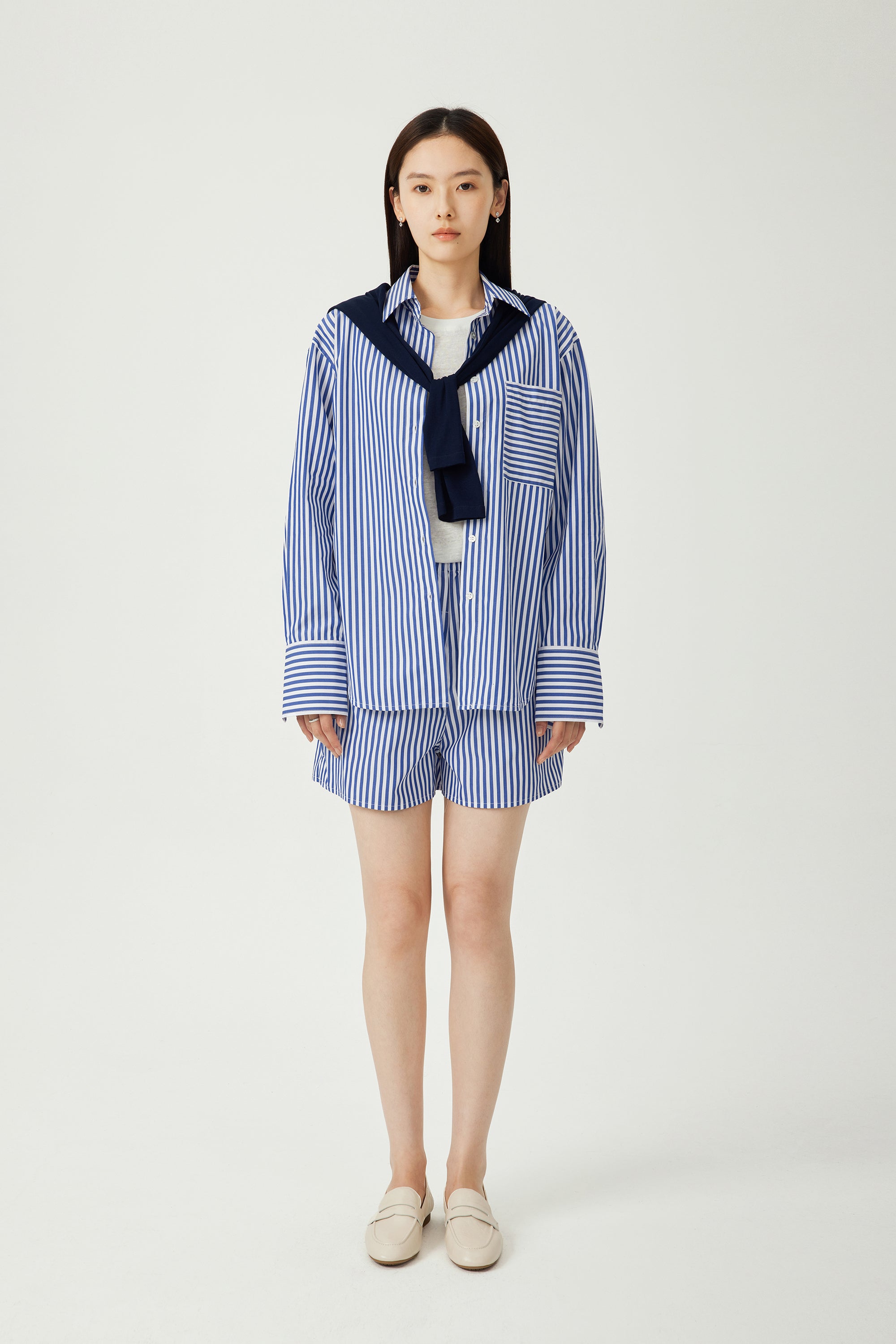 LARA cotton striped shirt (Blue stripe)