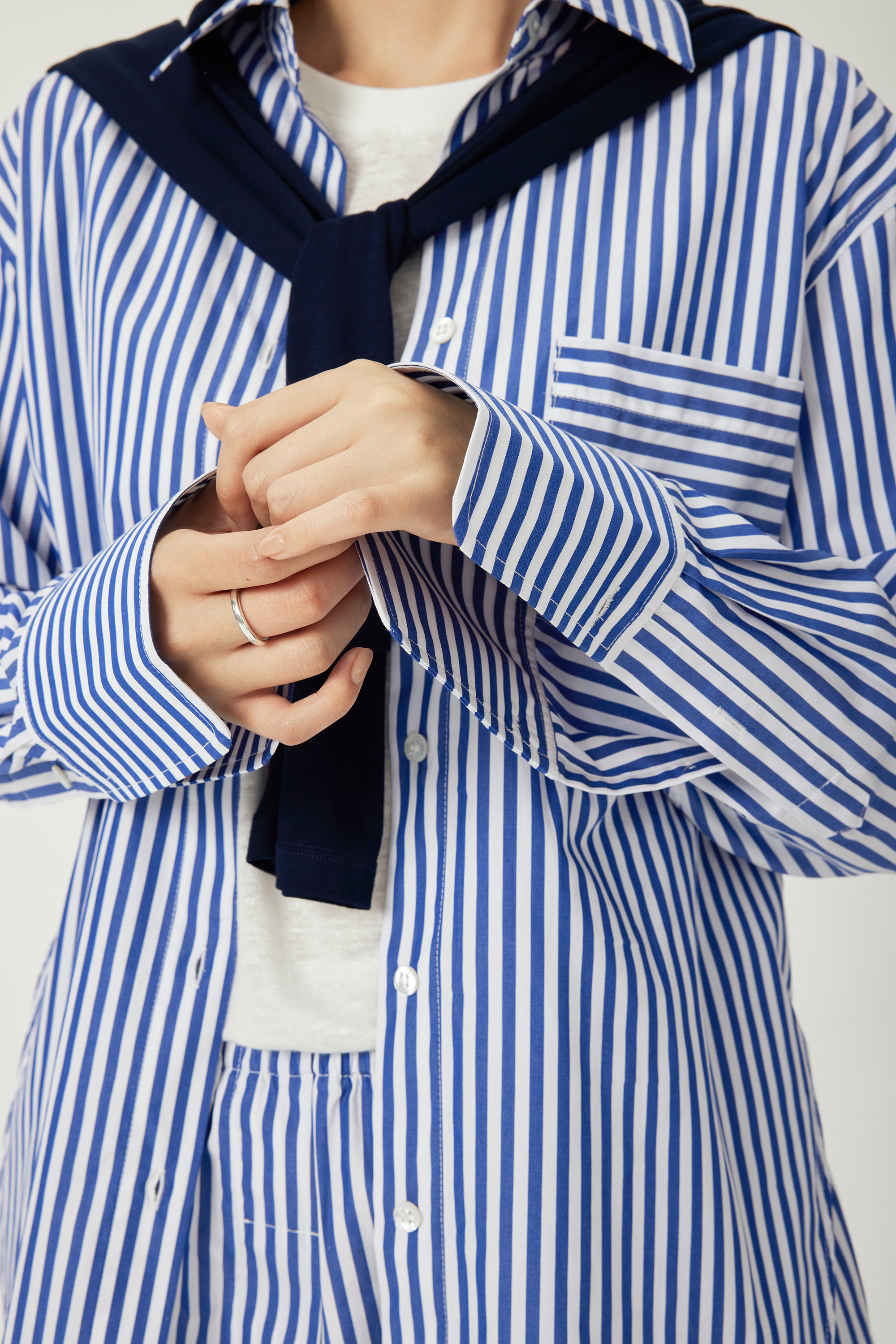 LARA cotton striped shirt (Blue stripe)