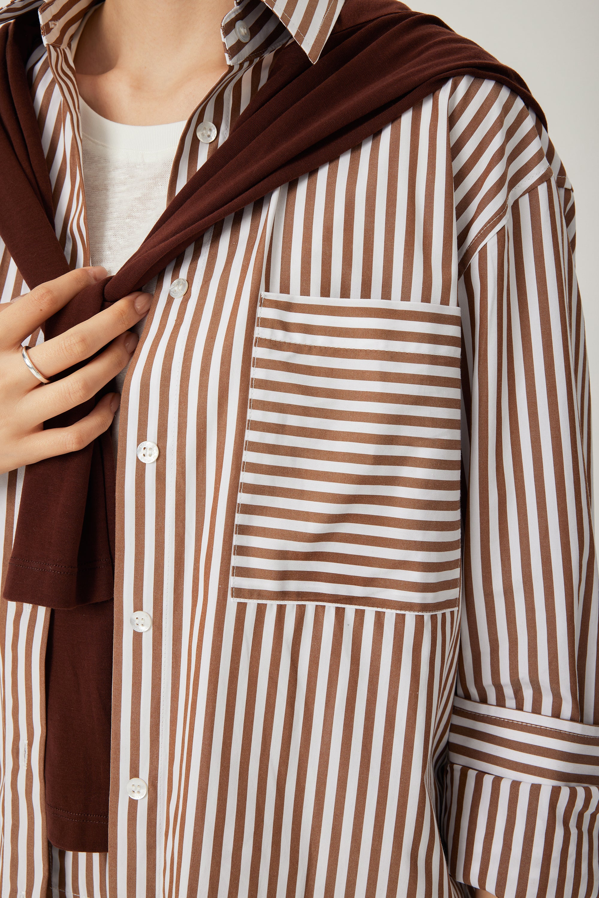 LARA cotton striped shirt (Coffee stripe)
