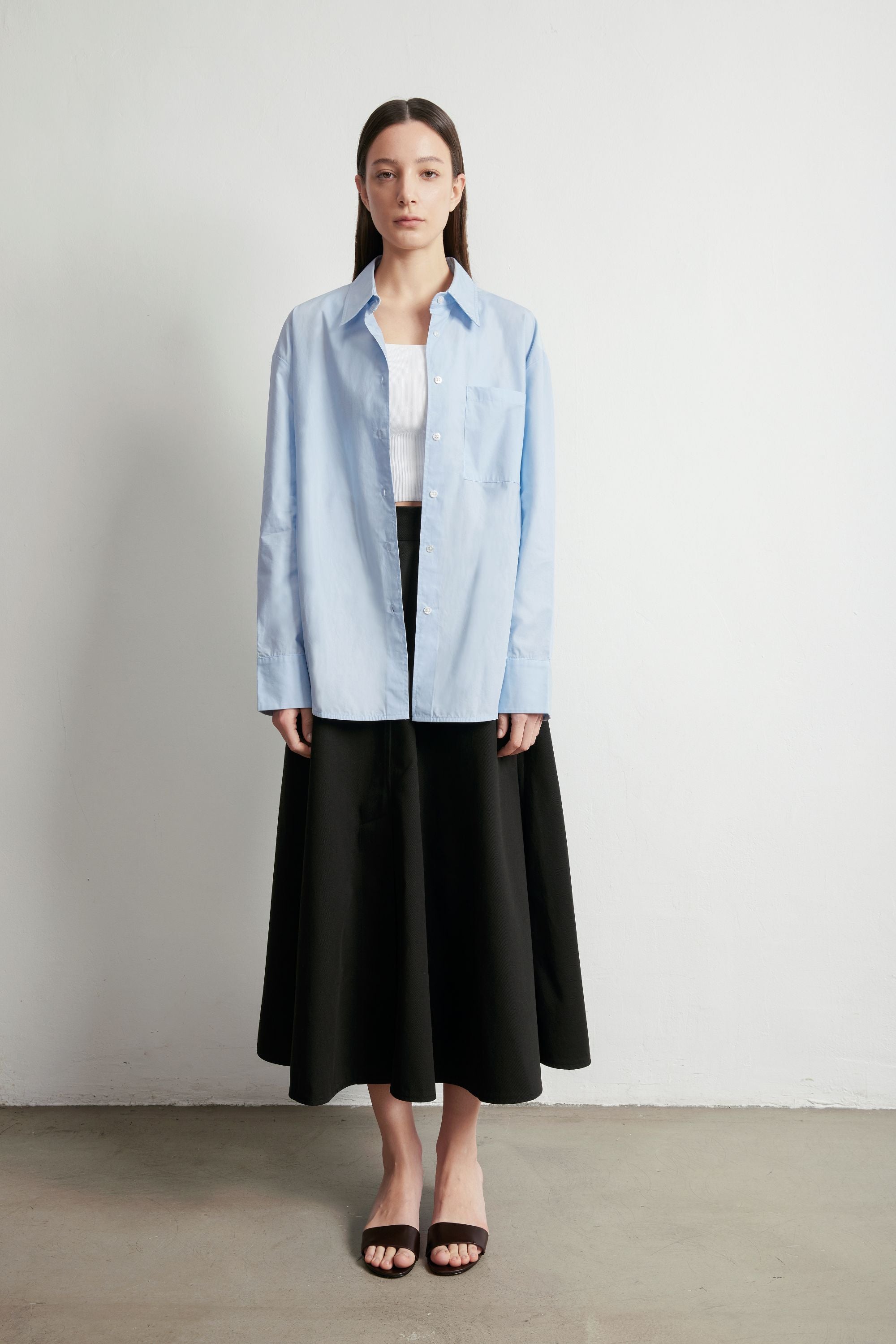 RORA cotton midi skirt (Black)