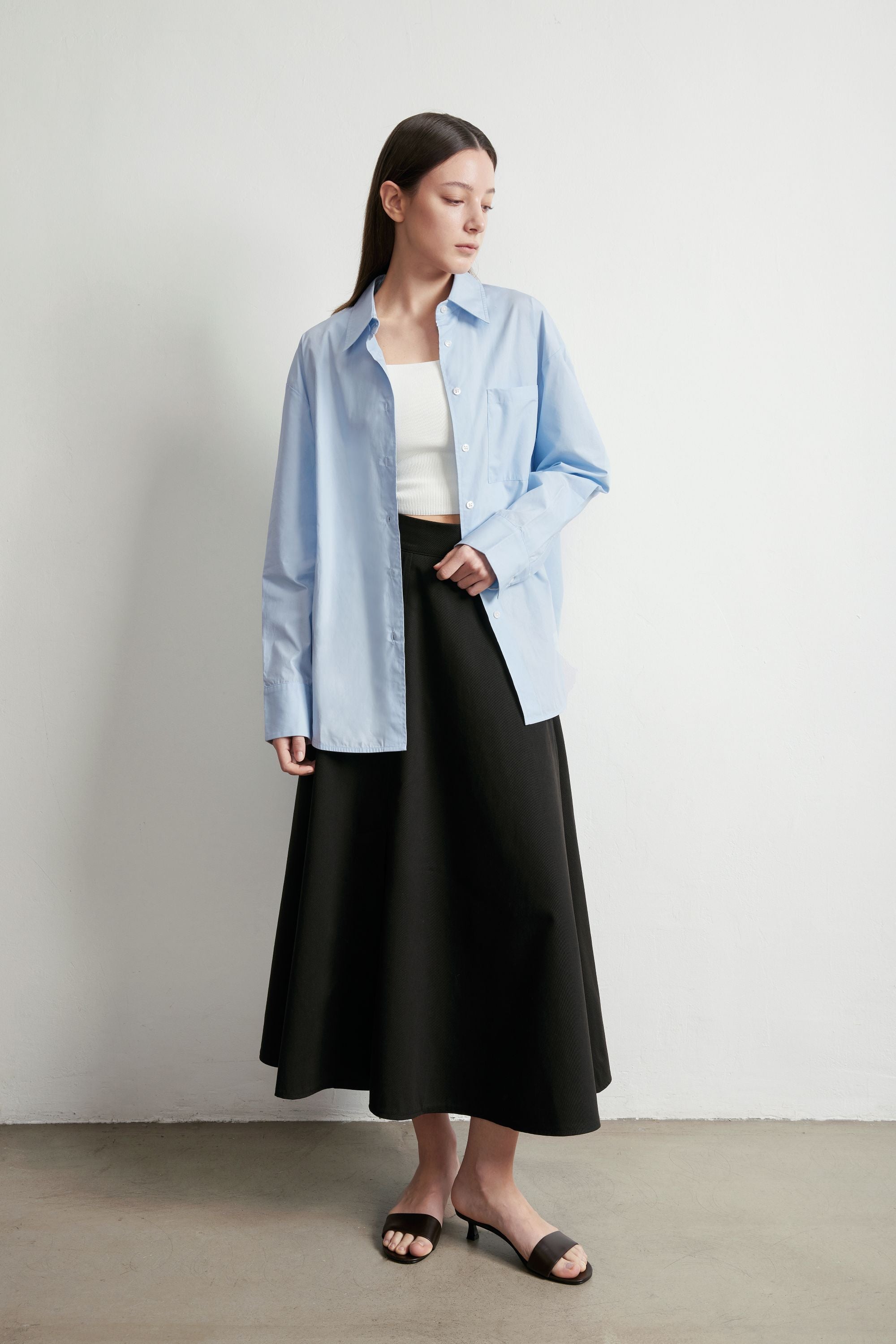 RORA cotton midi skirt (Black)