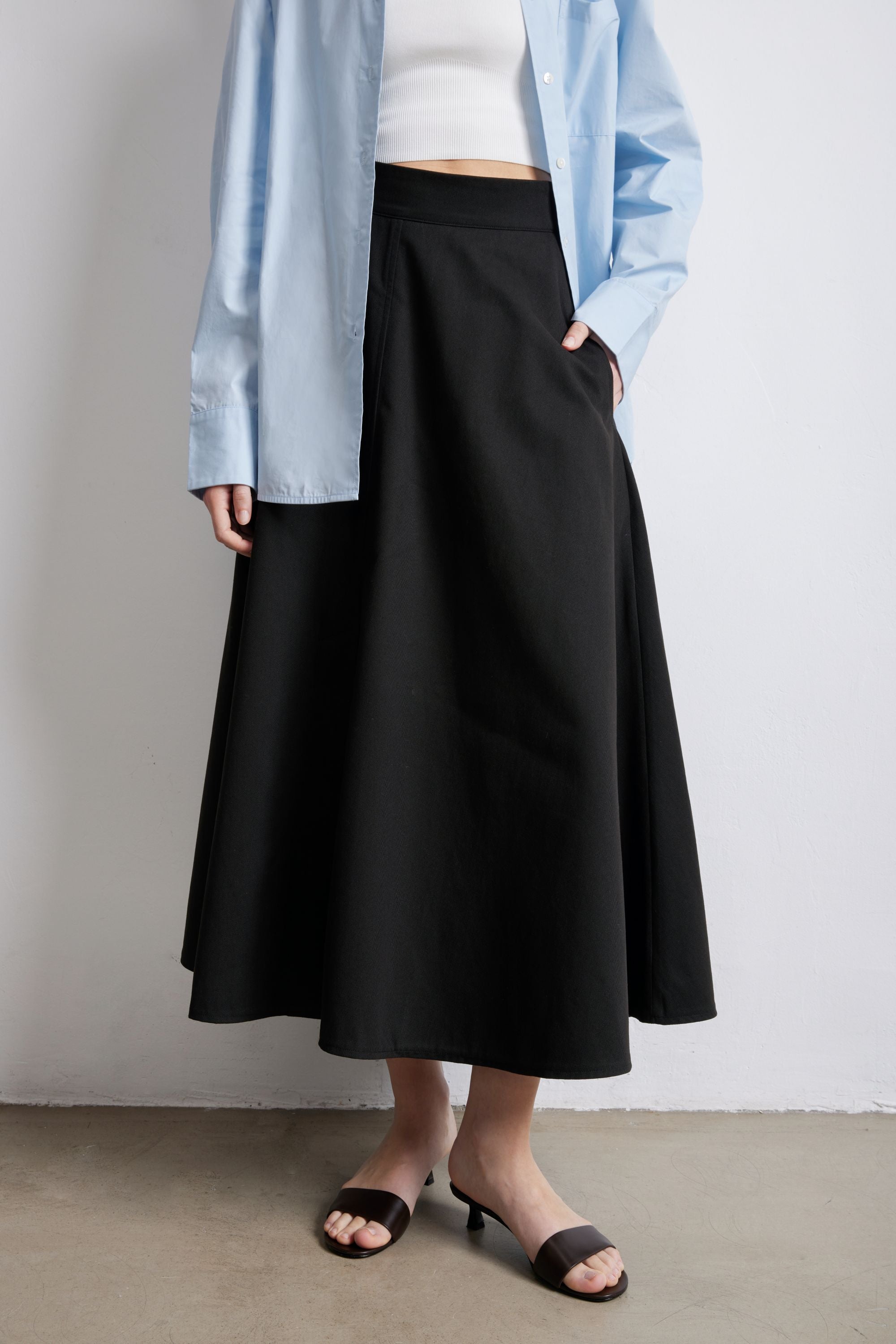 RORA cotton midi skirt (Black)