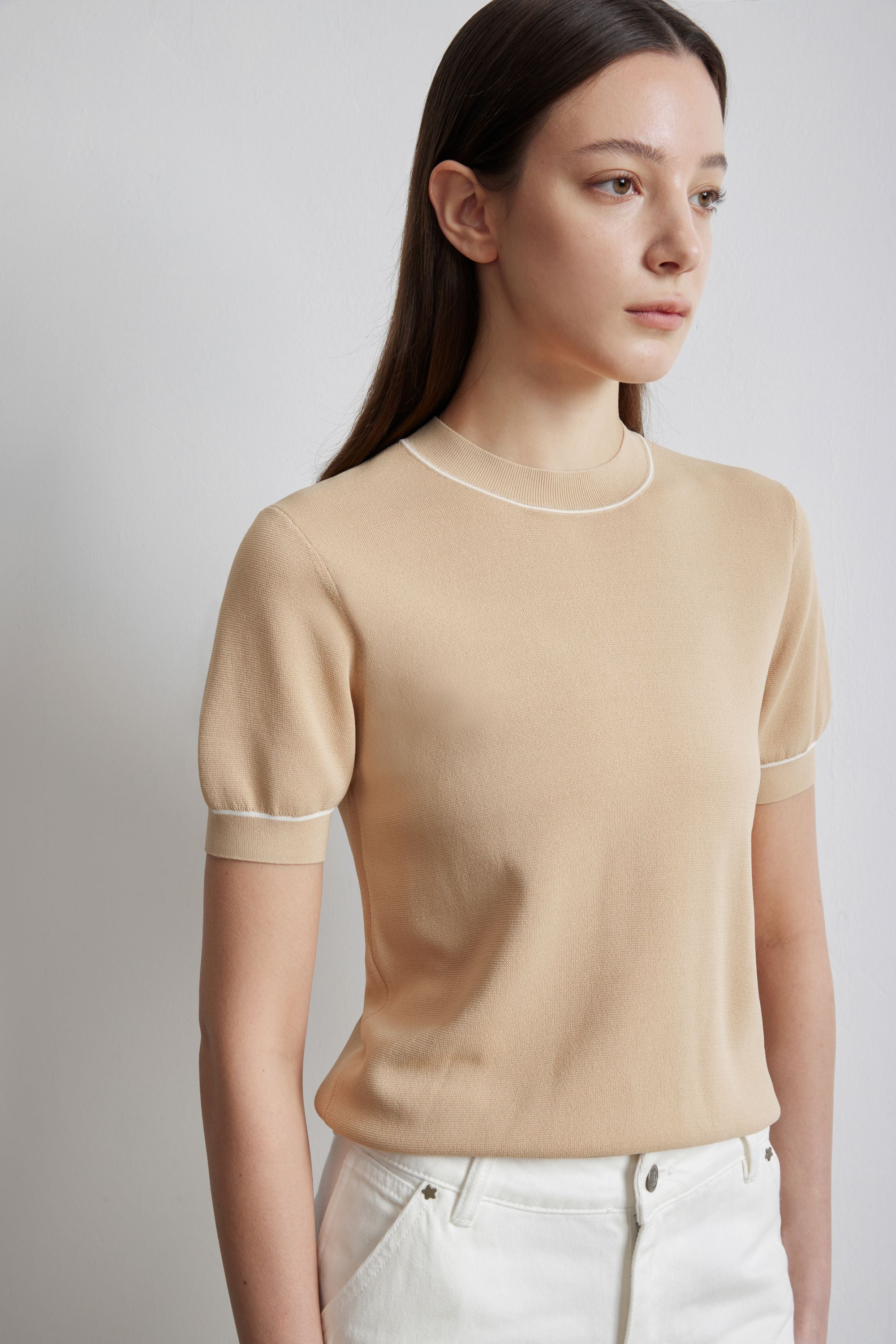 PANNY 羅紋針織上衣 (米色)