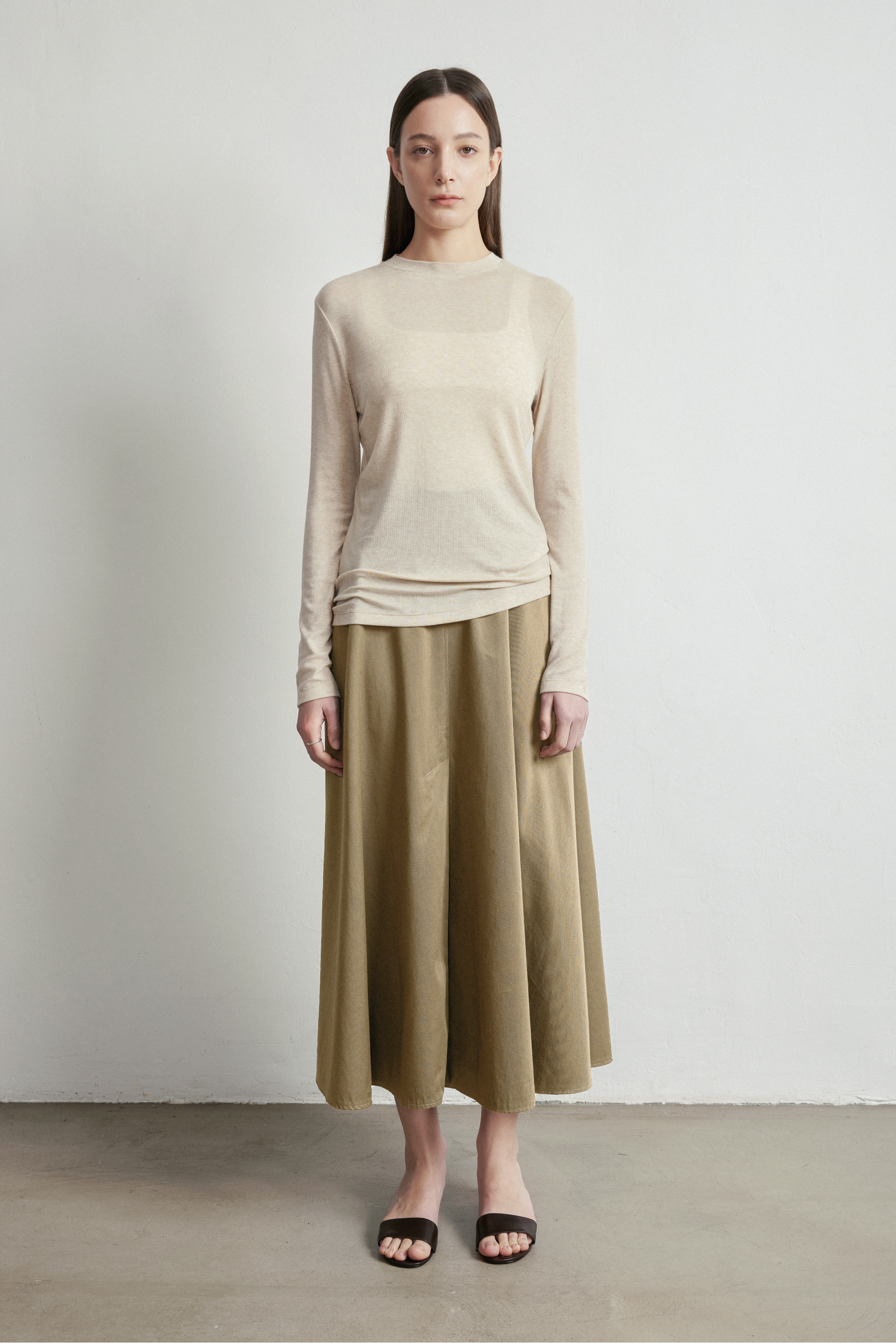 RORA cotton midi skirt (Khaki)