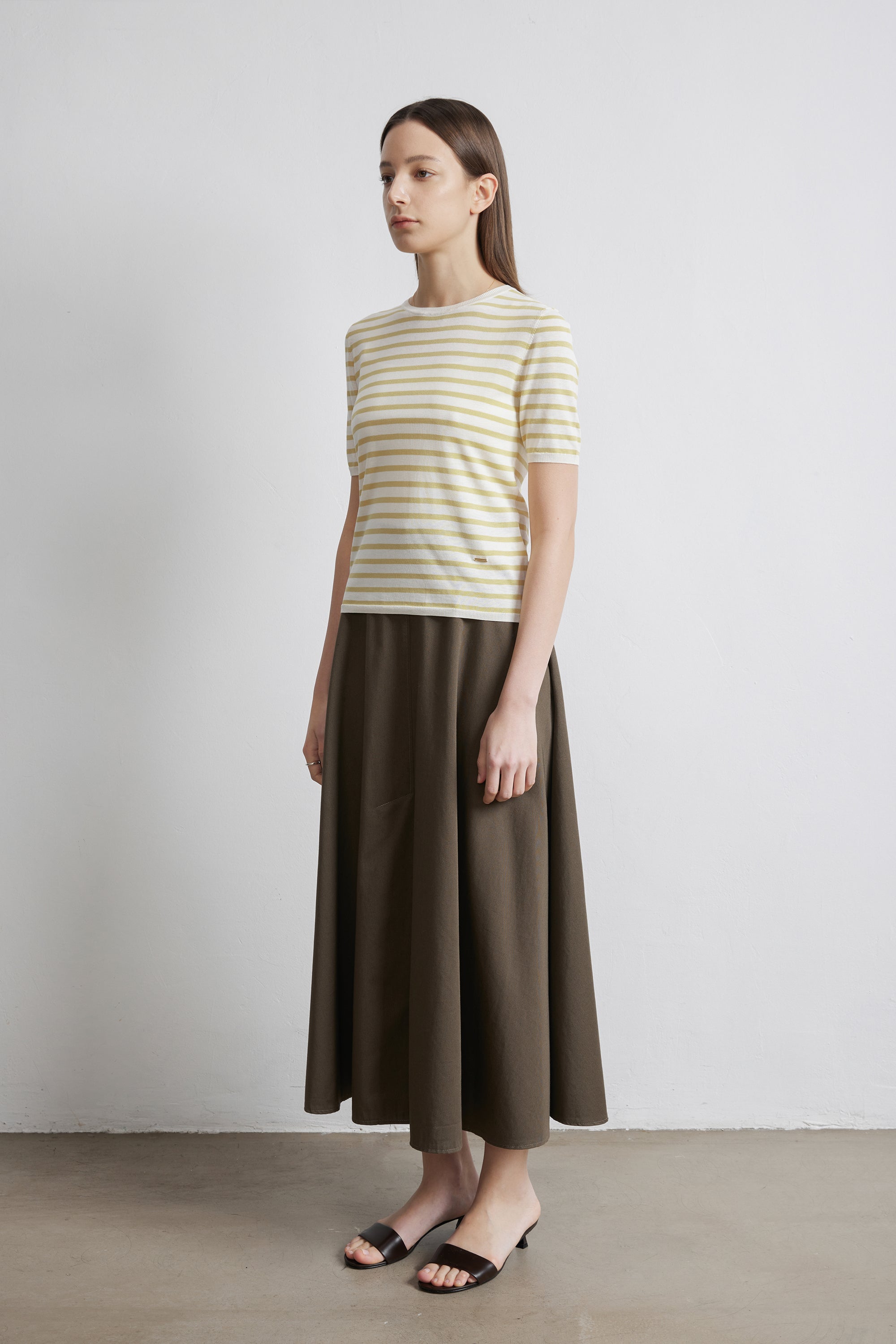 SILK-LILY shortsleeves top (Yellow stripe)