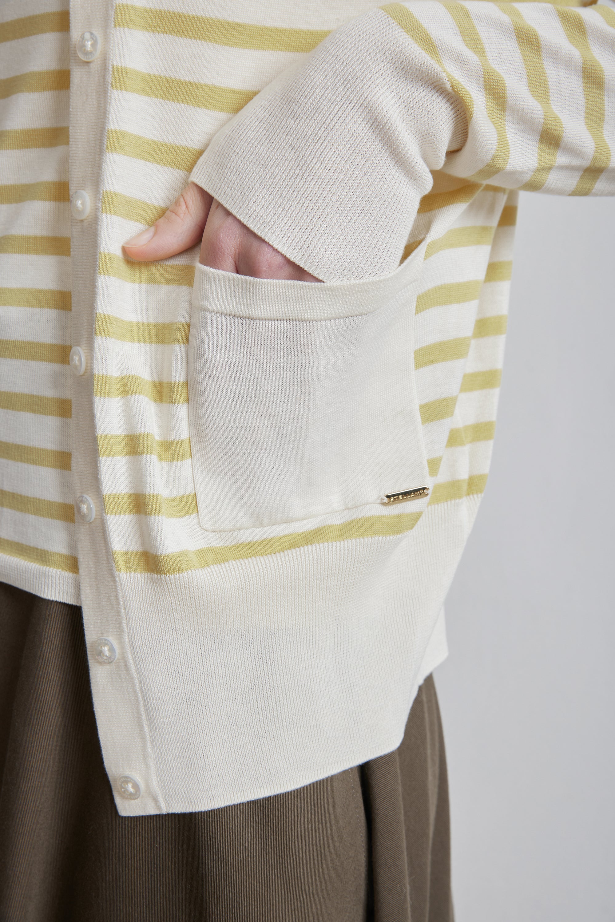 SILK-VIVIAN 2.0 classic cardigan (Yellow stripe)