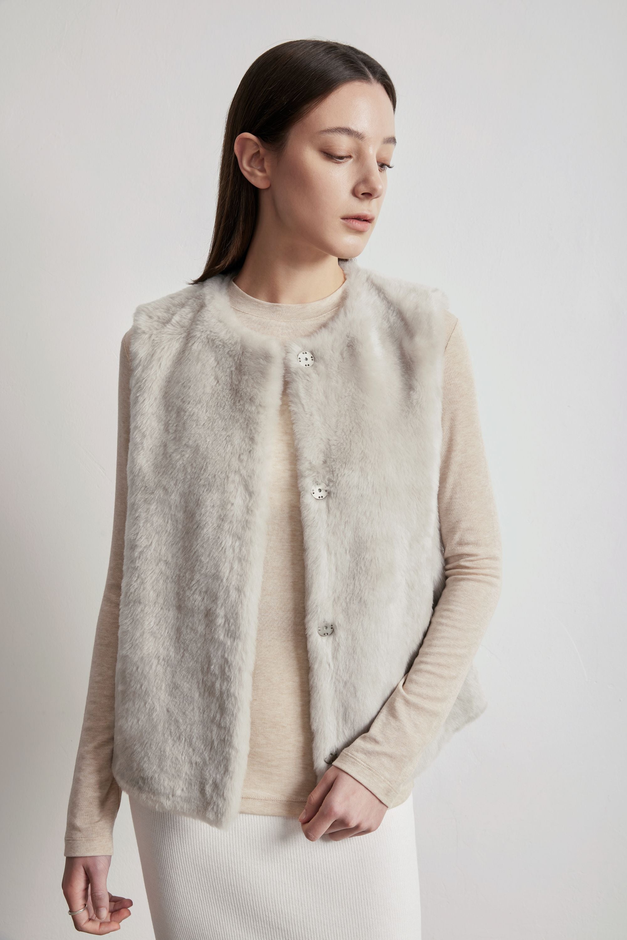 CLOUD 美麗諾羊毛剪絨背心（奶白色）