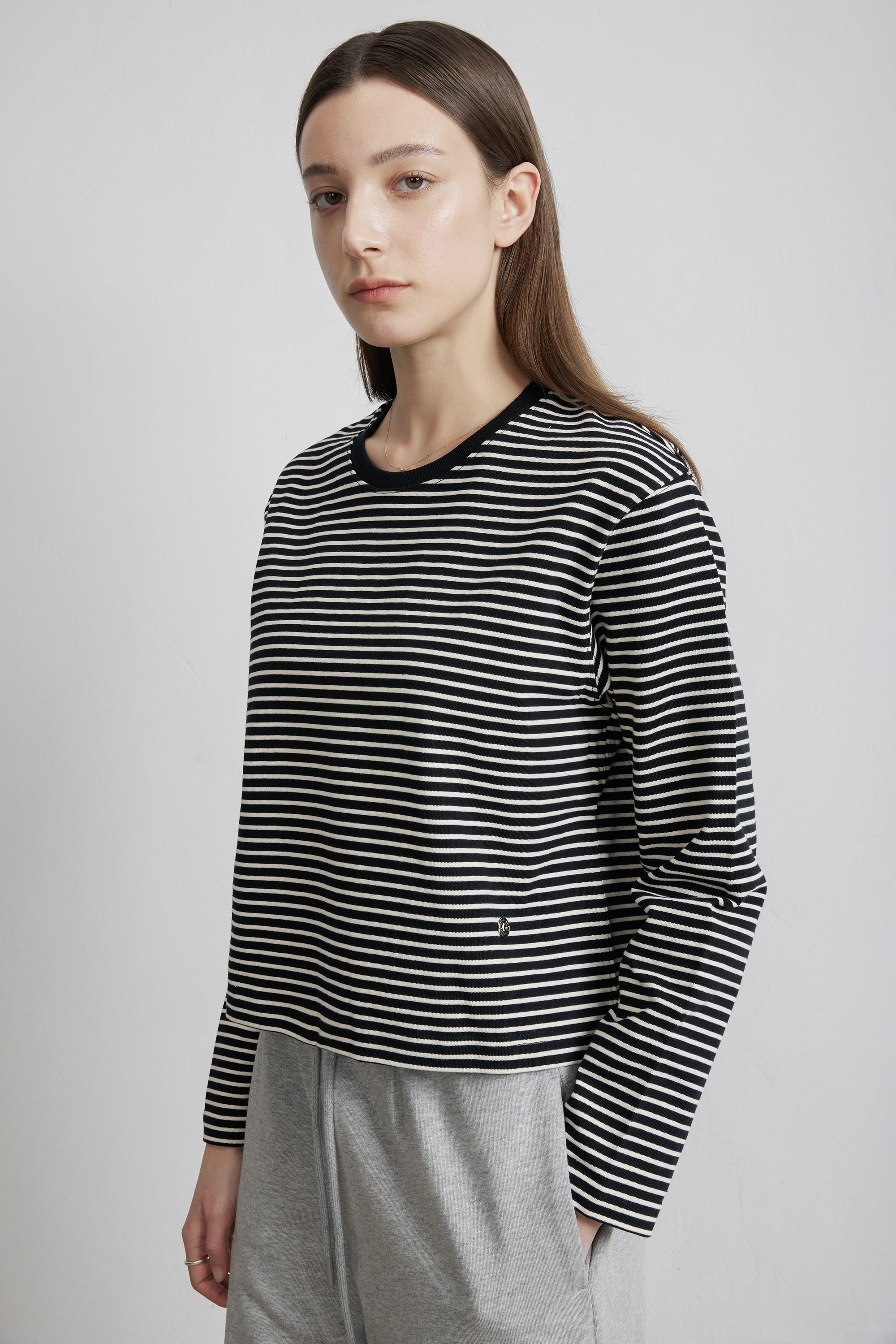 LUKE 棉條紋上衣（黑色條紋）