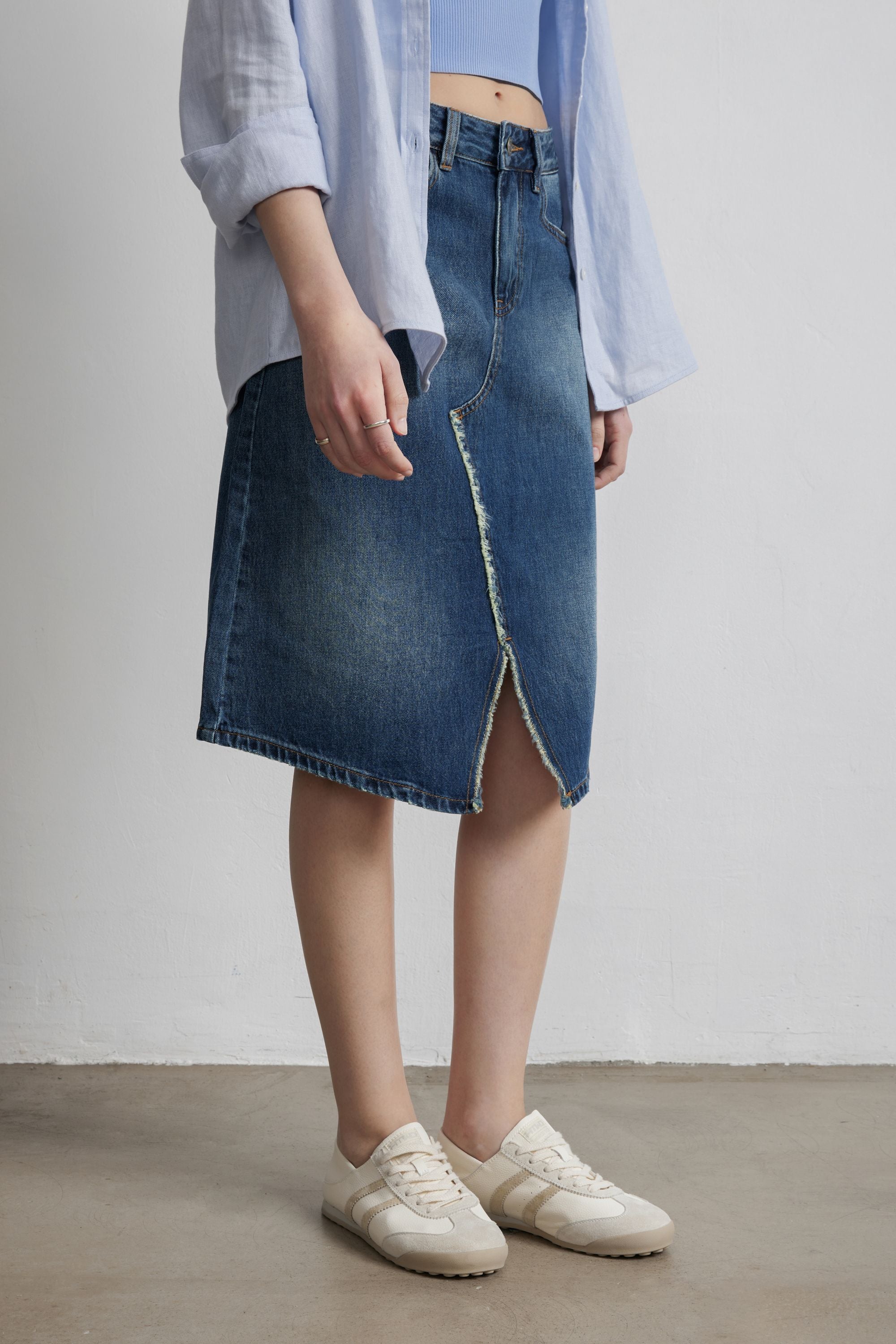 BEE 仿舊中長半身裙（藍色）