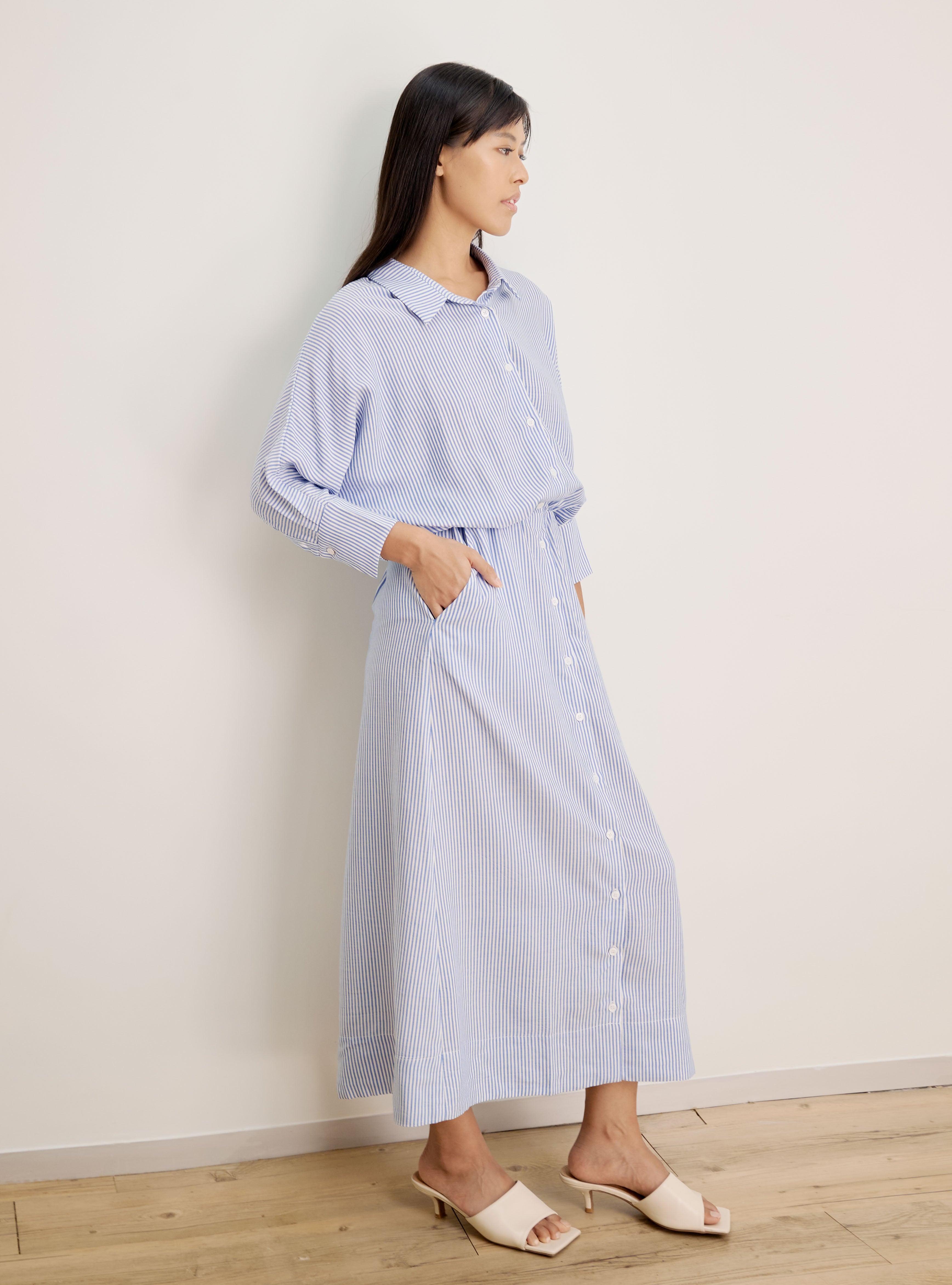 APN TENCEL maxi shirt dress (Blue Stripe)