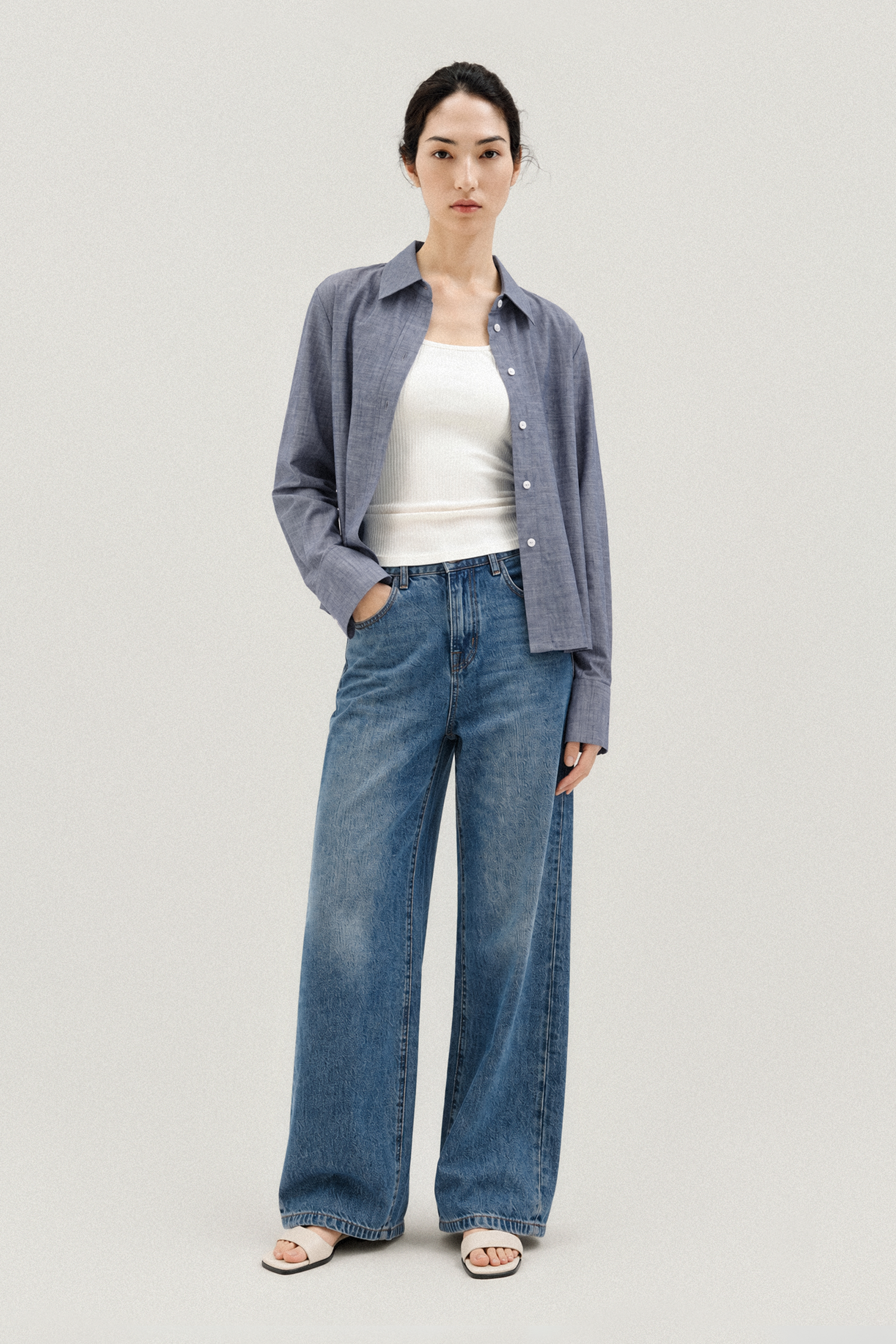 AXIS cotton cropped shirt (Denim blue)