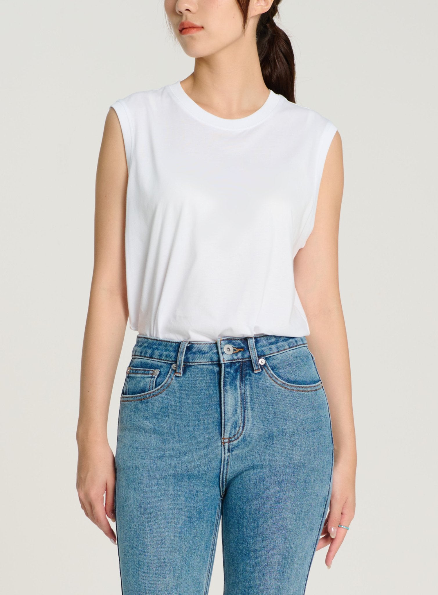 BY cotton sleeveless top (White) - STELLAM